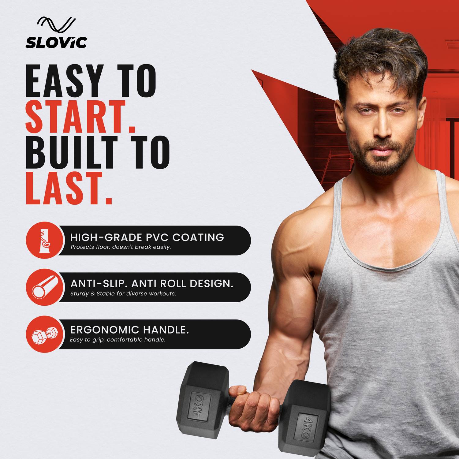 SLOVIC PVC Dumbbells Set 4 Kg, 2 Pcs Pack of 2 - Image 2