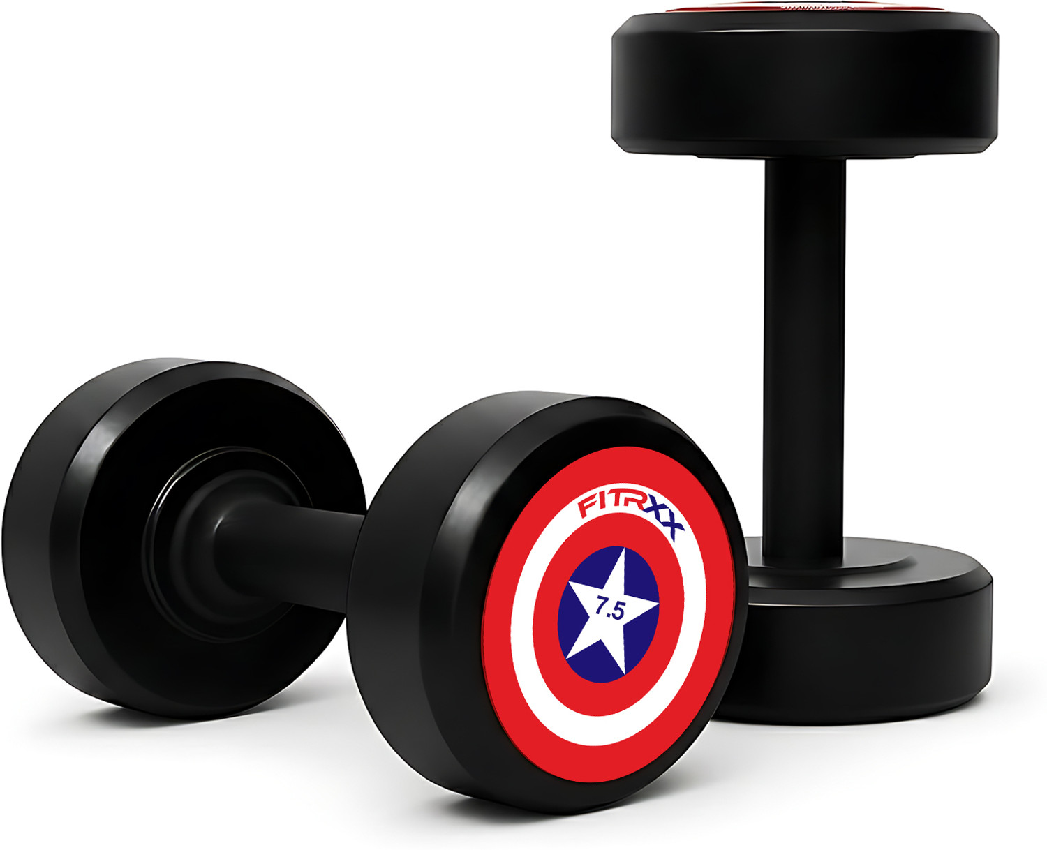 Image of FITRXX Captain America Style Black Rubber 7.5kgX2 Fixed Weight Dumbbell Fixed Weight Dumbbell
