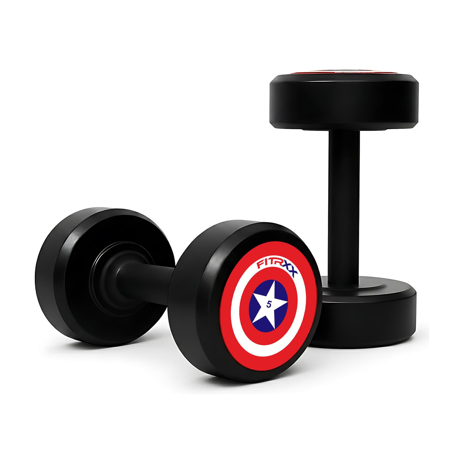 Image of FITRXX Captain America Style Black Rubber 5kgX2 Fixed Weight Dumbbell Fixed Weight Dumbbell