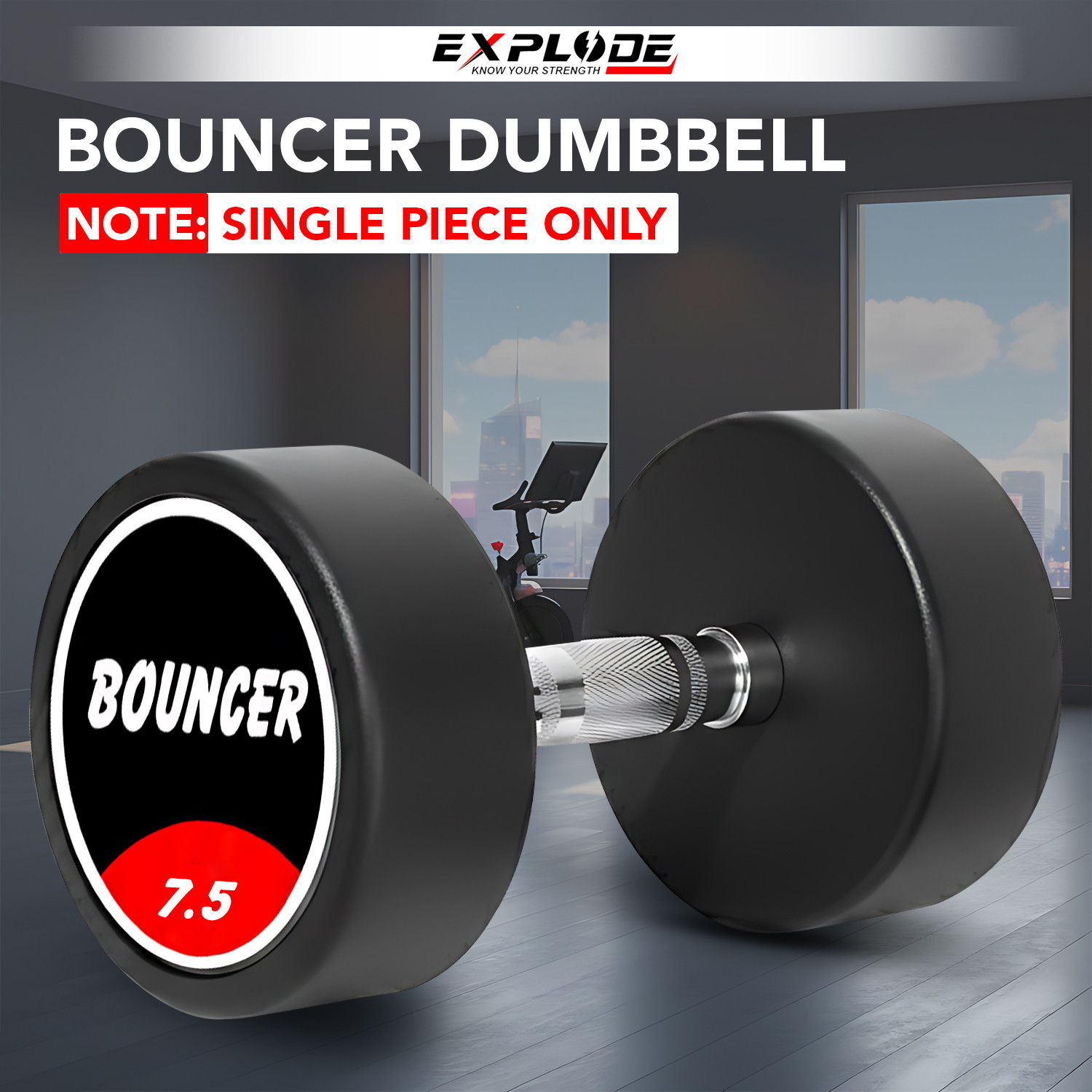 Image of Explode Bouncer Dumbbell 7.5Kg Single Piece / Single Dumbell Premium Rubber Coating Fixed Weight Dumbbell