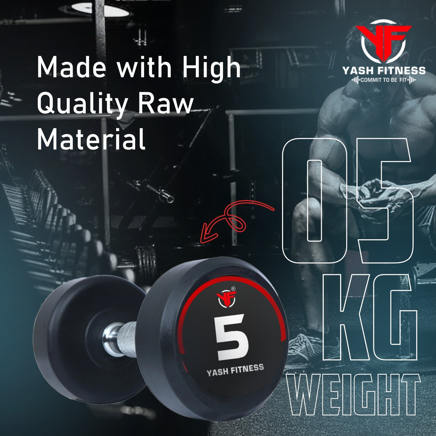 Image of yash fitness Set Of 5KGX2 High Quality Rubber Professional Bouncer Fixed Weight Dumbbell