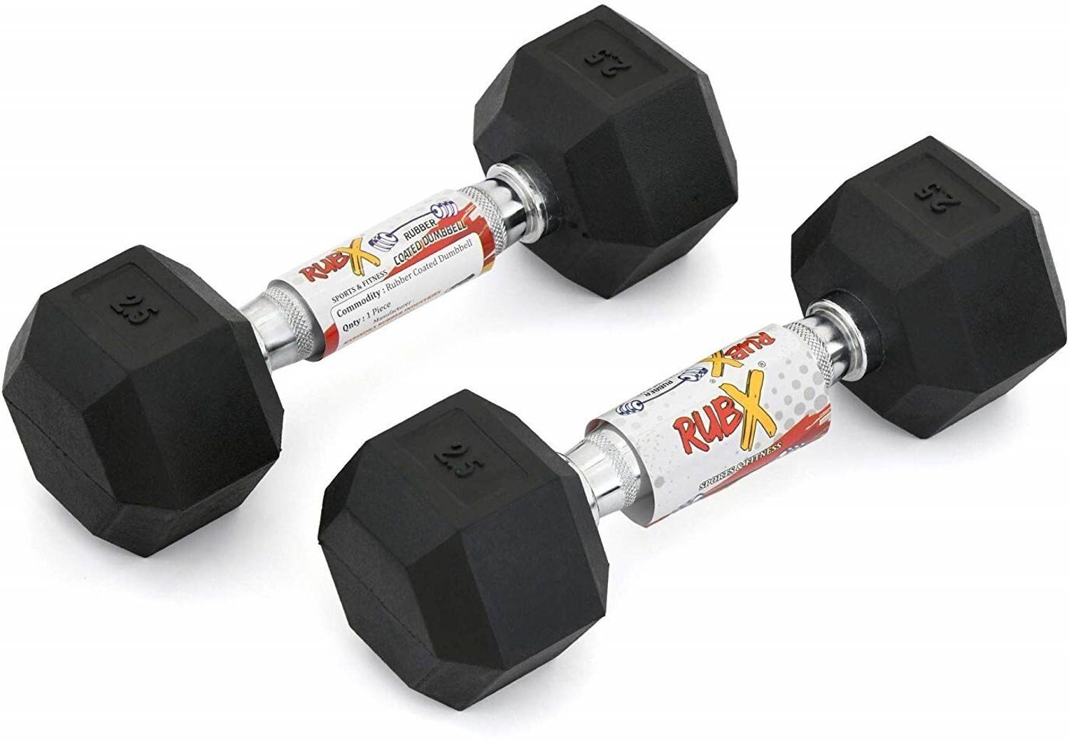 RUBX Rubber Coated Professional Exercise Hex Dumbbells 3 kg (Pack of Two) Fixed Weight Dumbbell