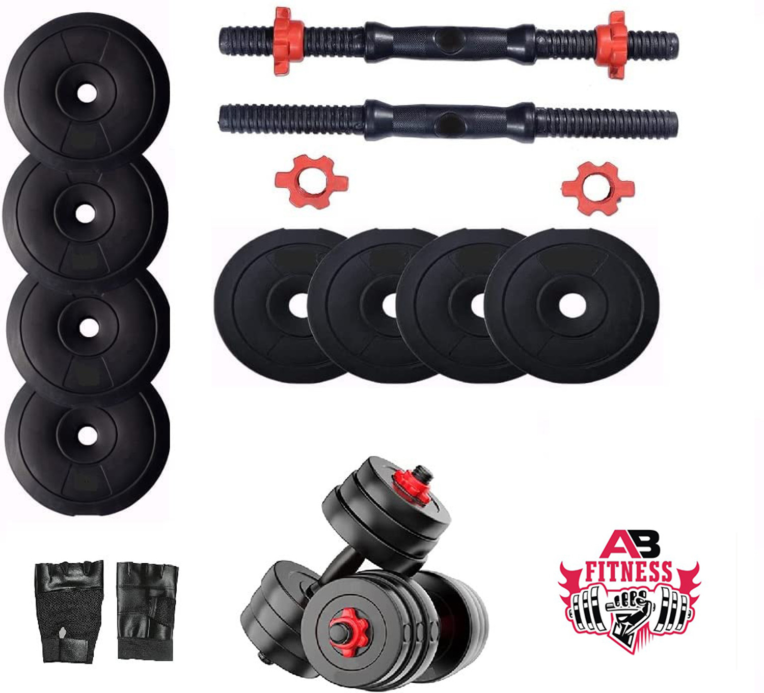 Image of AB FITNESS Home Gym Set, 2 Adjustable Dumbbell Rods, Weight Plates, Gym Set, Exercise Set Adjustable Dumbbell (10 kg)