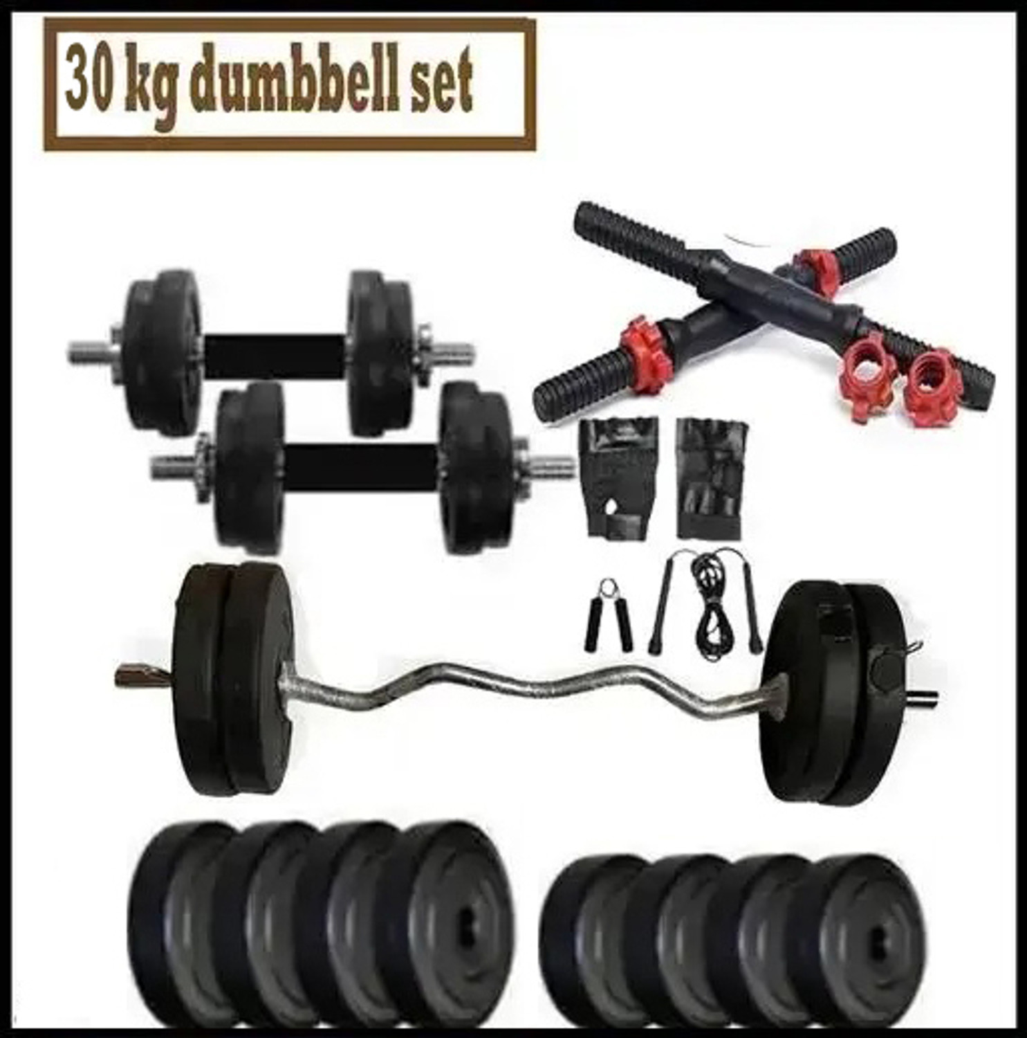 Image of L'AVENIR FITNESS 30kg Curl Rod PVC Dumbbell Set + FITNESS ACCESSORIES Adjustable Dumbbell