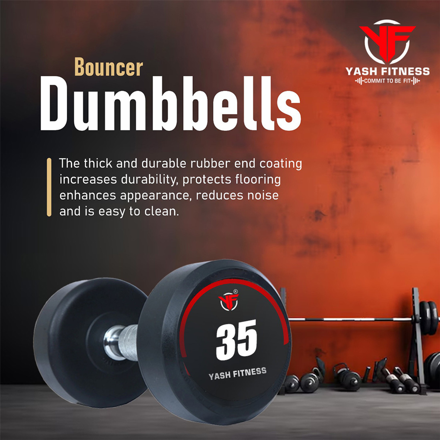 Image of yash fitness Set Of 35KGX2 High Quality Rubber Professional Bouncer Fixed Weight Dumbbell