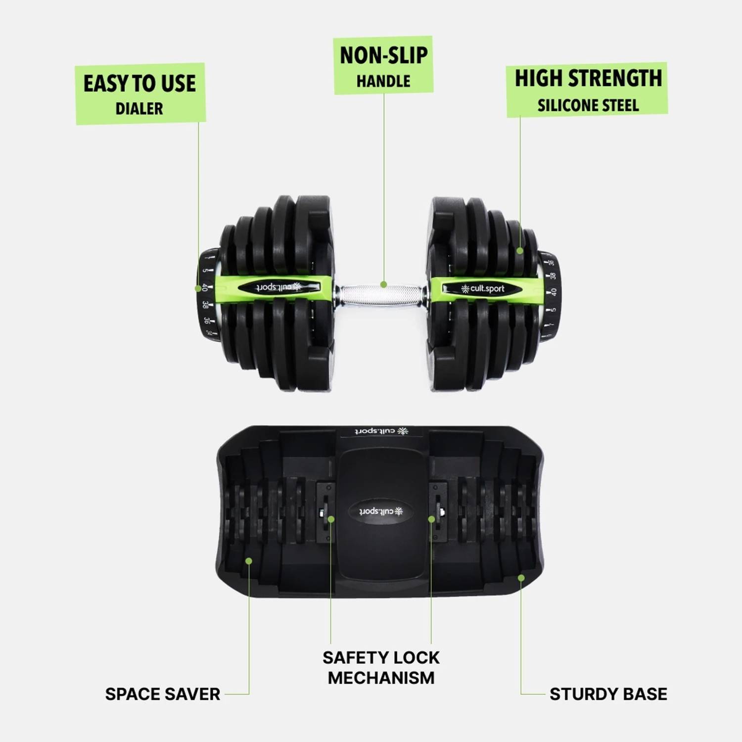 Cult 40 kg Compact Adjustable Dumbbell 5-40kg - Image 3