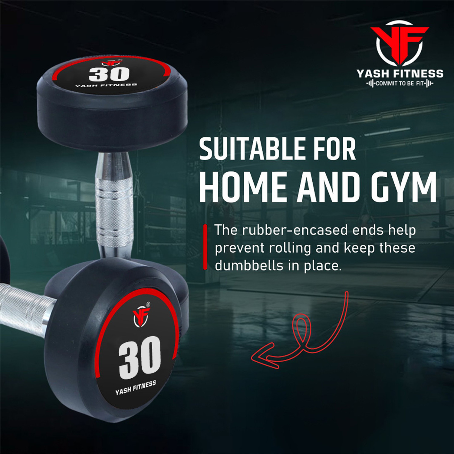Image of yash fitness Set Of 30KGX2 High Quality Rubber Professional Bouncer Fixed Weight Dumbbell