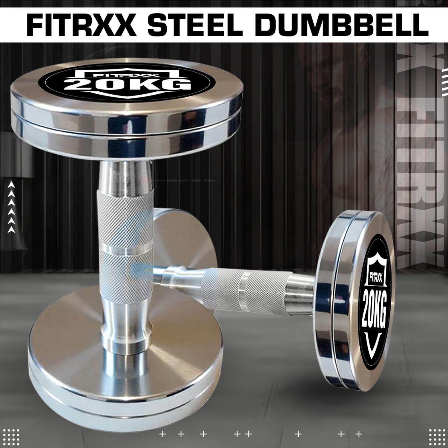 Image of FITRXX 20 kg Steel Chrome Dumbbells Round Shape Iron Dumbbell Set Fixed Weight Dumbbell