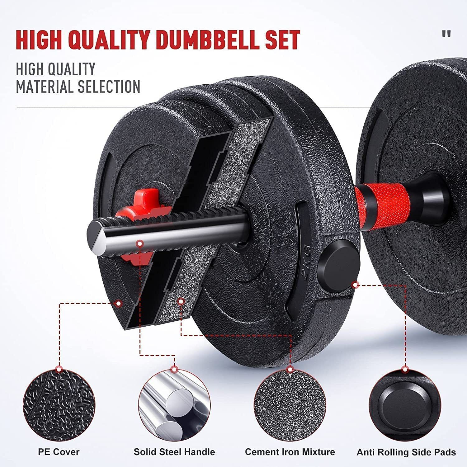 Image of ANSH FIT 20KG Gym Kit with Dumbbells, 3FT Rod, Rope & Hand Gripper, new 71 Fitness Accessory Kit Kit