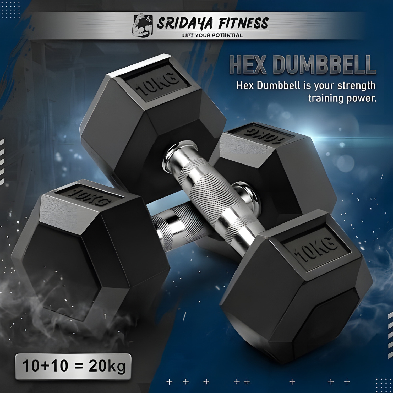 Image of SRIDAYA HEX DUMBBELL 10KG (2PCs X 10Kg) Fixed Weight Dumbbell