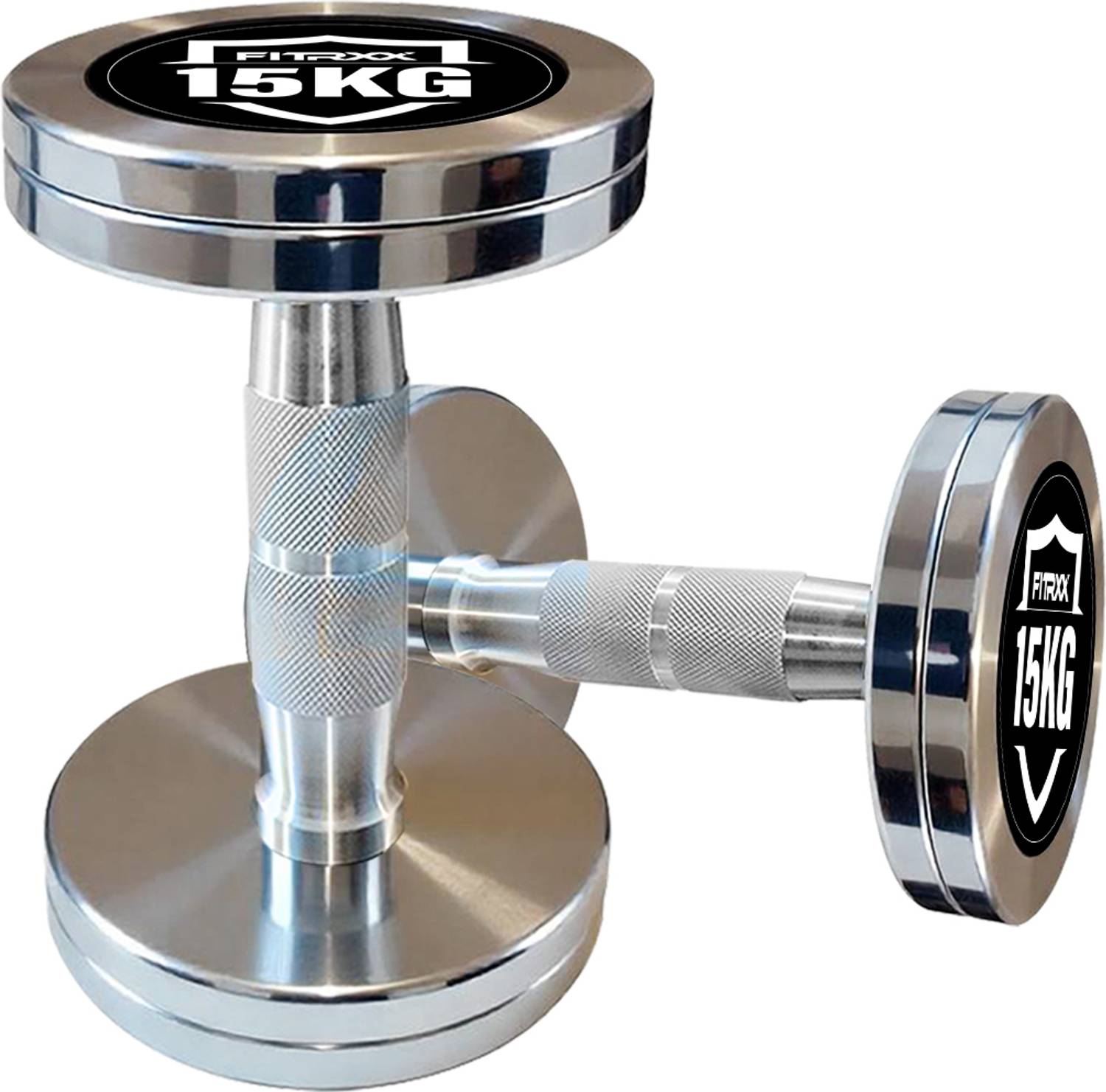FITRXX 15 kg Steel Chrome Dumbbells Round Shape Fixed Weight