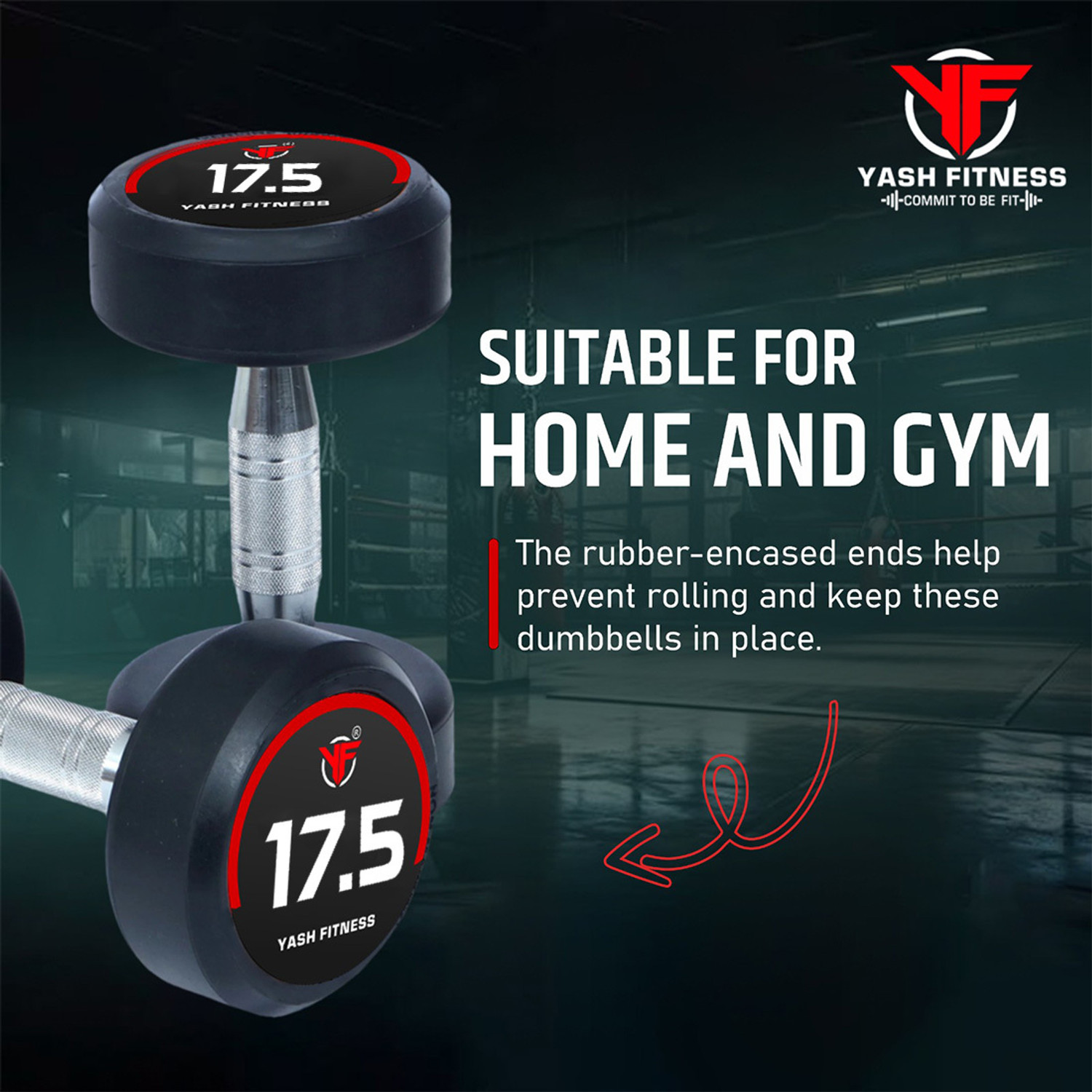 Image of yash fitness Set Of 17.5KGX2 High Quality Rubber Professional Bouncer Fixed Weight Dumbbell