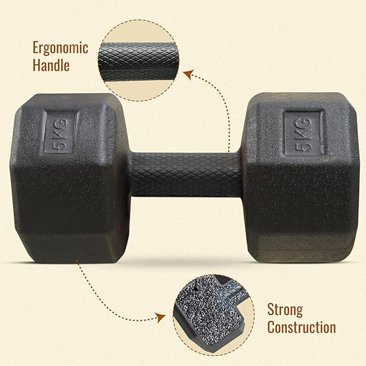 Image of RSN Black PVC Dumbbell Set, 1 Pair Dumbbells, Hex Dumbbells, Home Gym 5KGS X 2PCS Fixed Weight Dumbbell