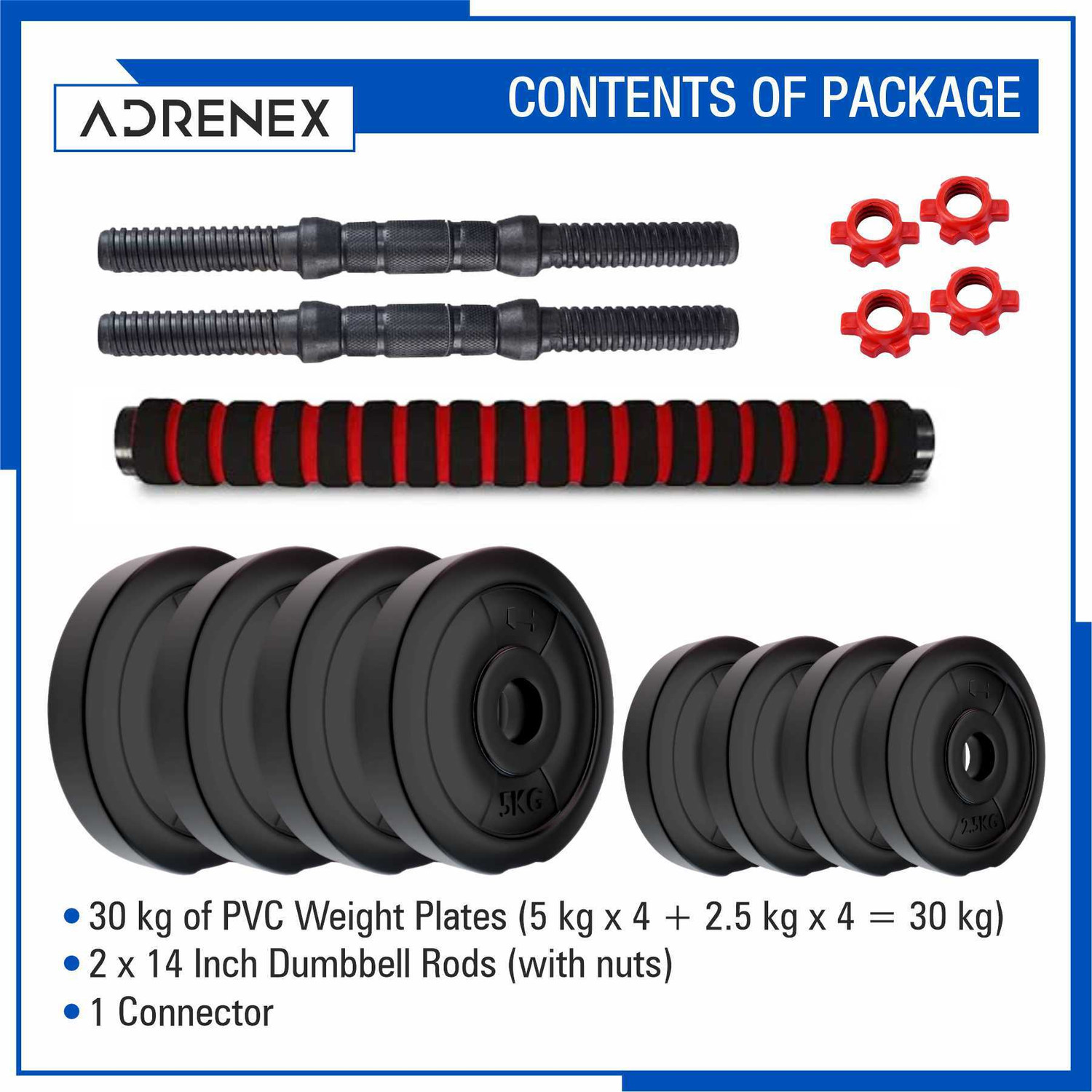 Image of Adrenex 3 IN 1 Convertible Dumbbells Kit 30 Kg For Home Gym Adjustable Dumbbell