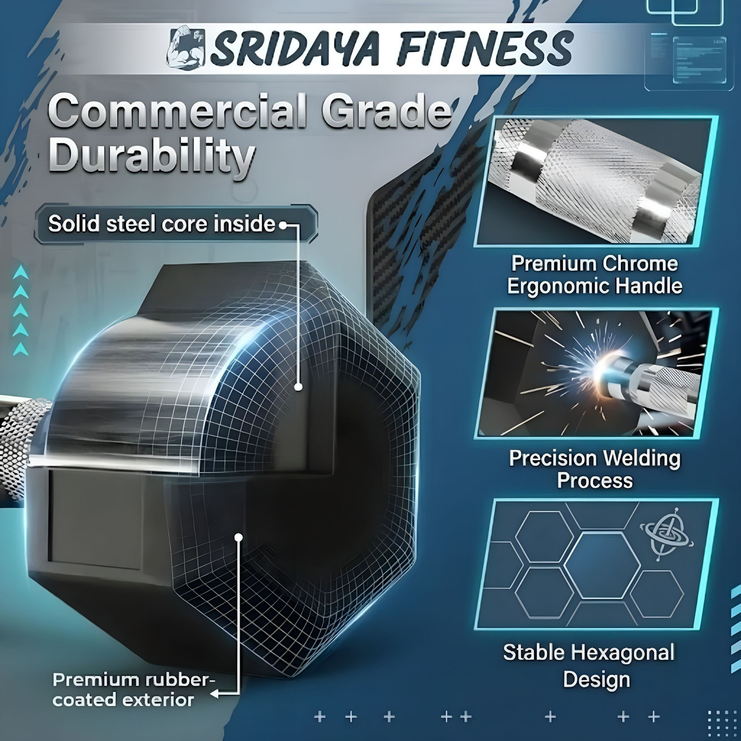 Image of SRIDAYA HEX DUMBBELL 8KG (2PCs X 8Kg) Fixed Weight Dumbbell