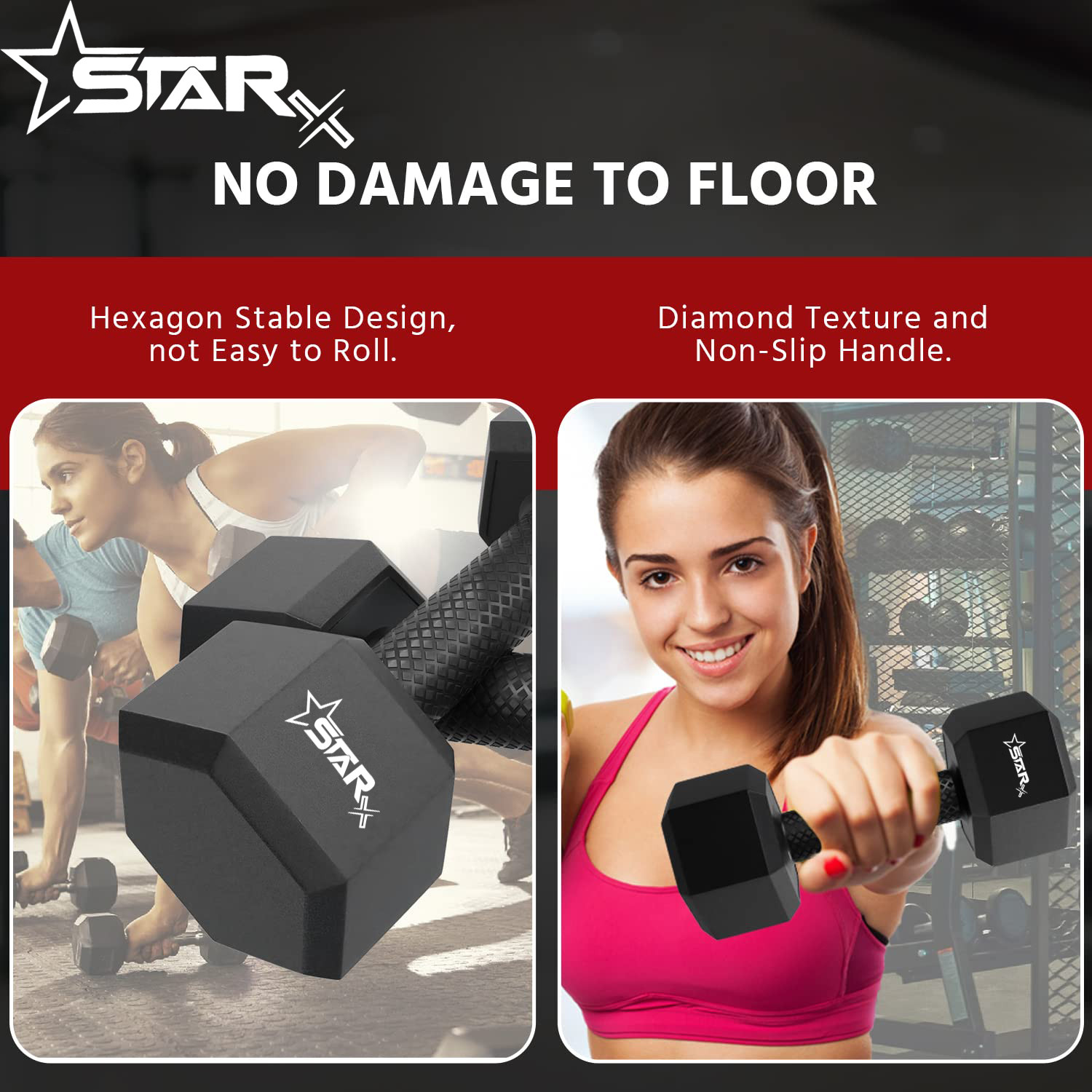 Image of STARX Hexa Dumbbells (5kg x 2) Black | Home Gym Fitness Weights Fixed Weight Dumbbell