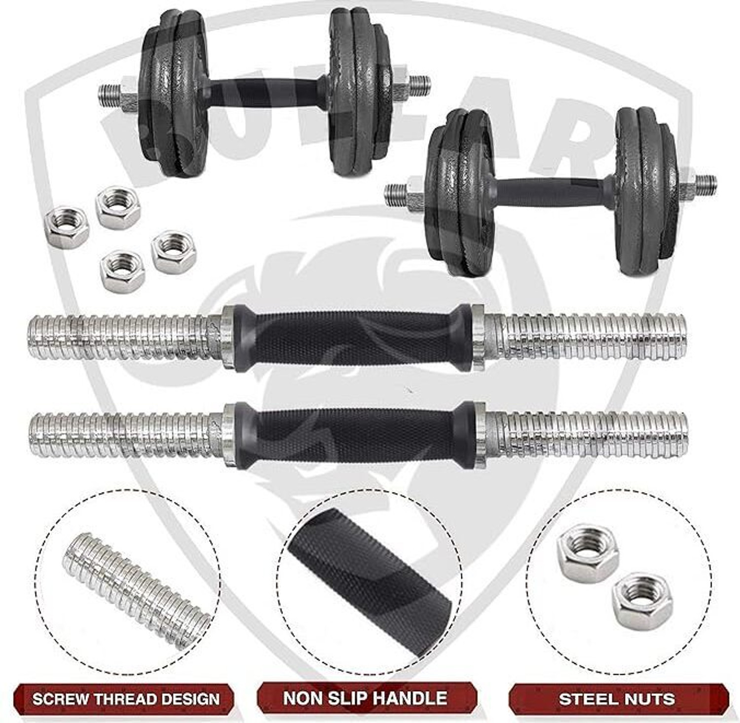 Image of BULLAR 20 KG Cast Iron Plates with pair of dumbbell rods Adjustable Dumbbell