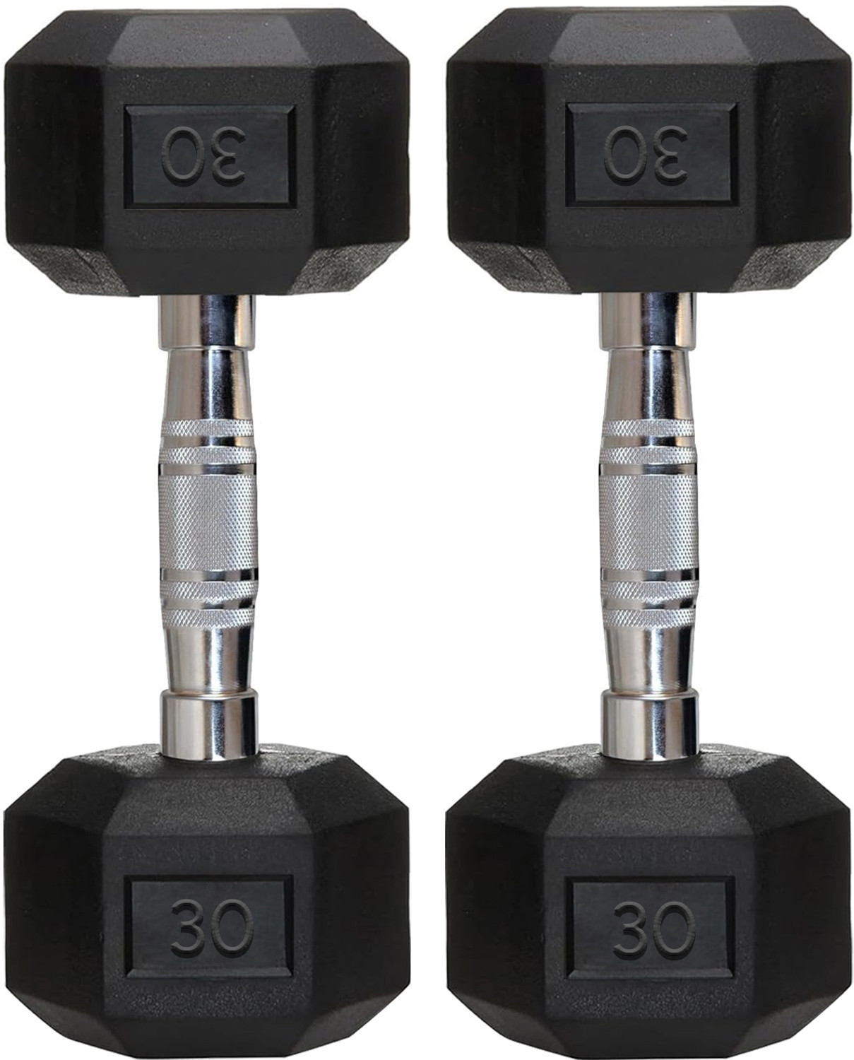 Image of FITRXX 0.2 kg Panther Series (30*2) Kg Rubber Coated Hex Dumbbell Set For Men & Women| Home Gym Combo