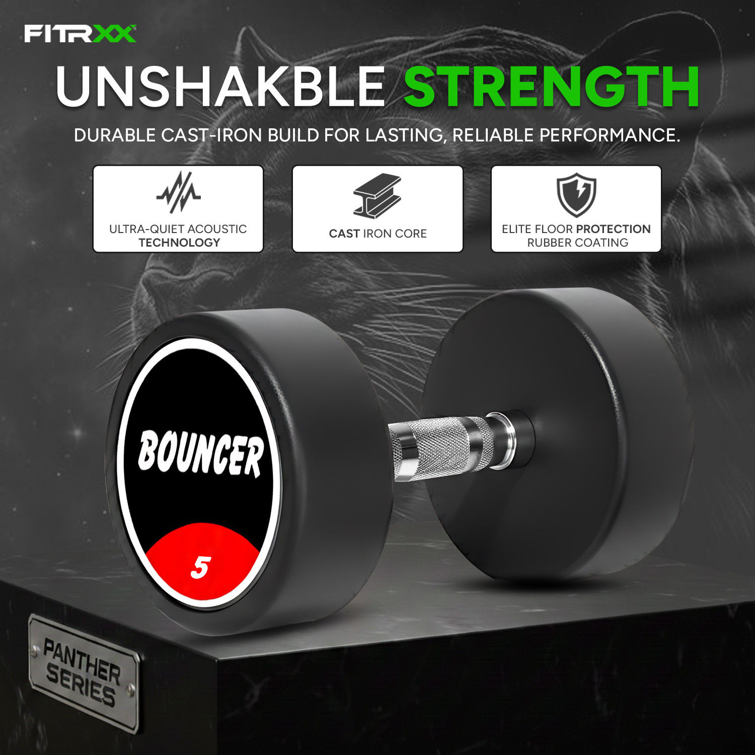 Image of FITRXX Panther Series (5*2)kg Rubber Coated Round Bouncer Dumbbells for Men & Women Fixed Weight Dumbbell