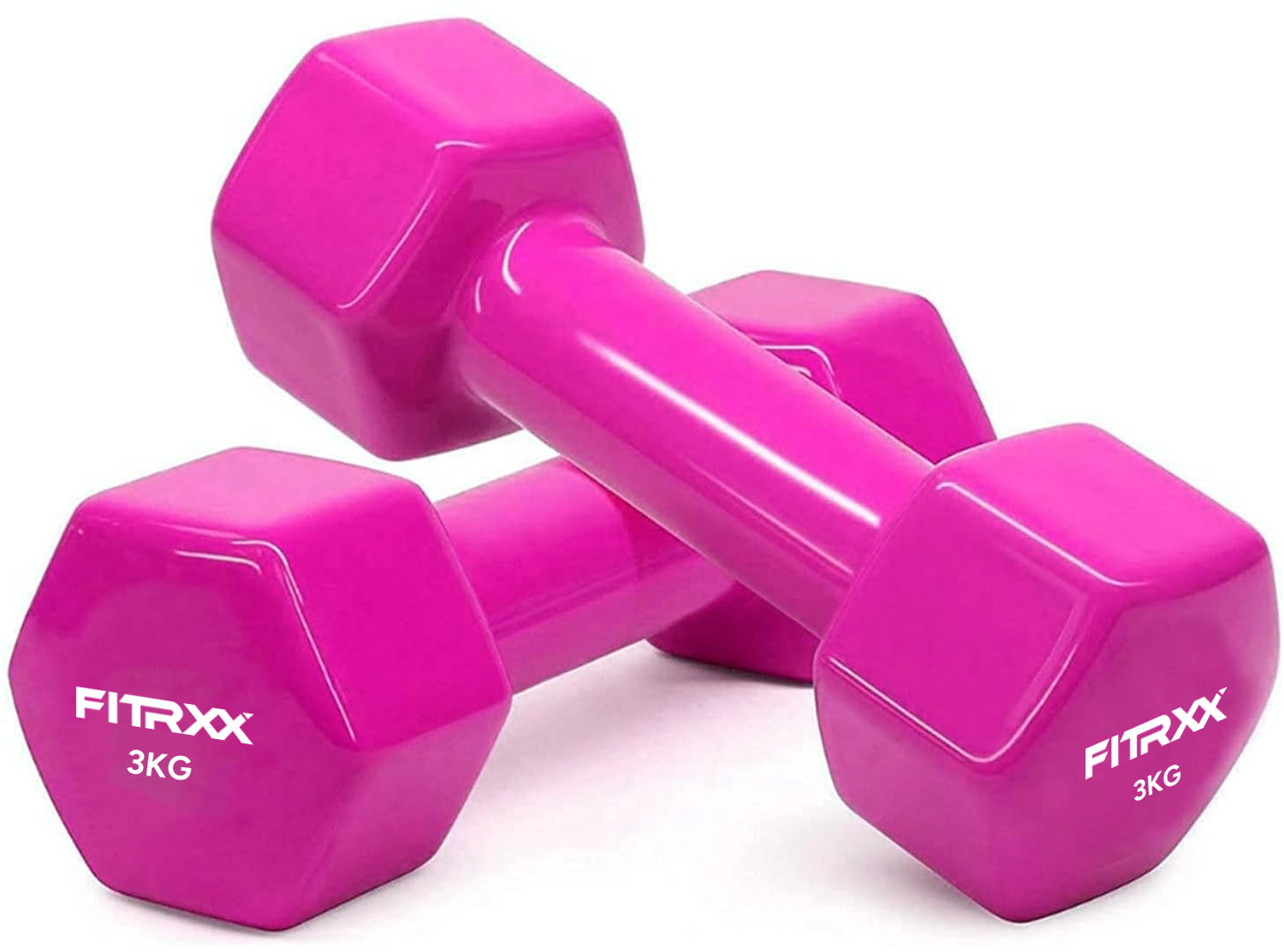 Image of FITRXX Vinyl Dumbbells 3 Kg | Men And Women | Non-Slippery Dumbbell (Set Of 2), Pink Fixed Weight Dumbbell