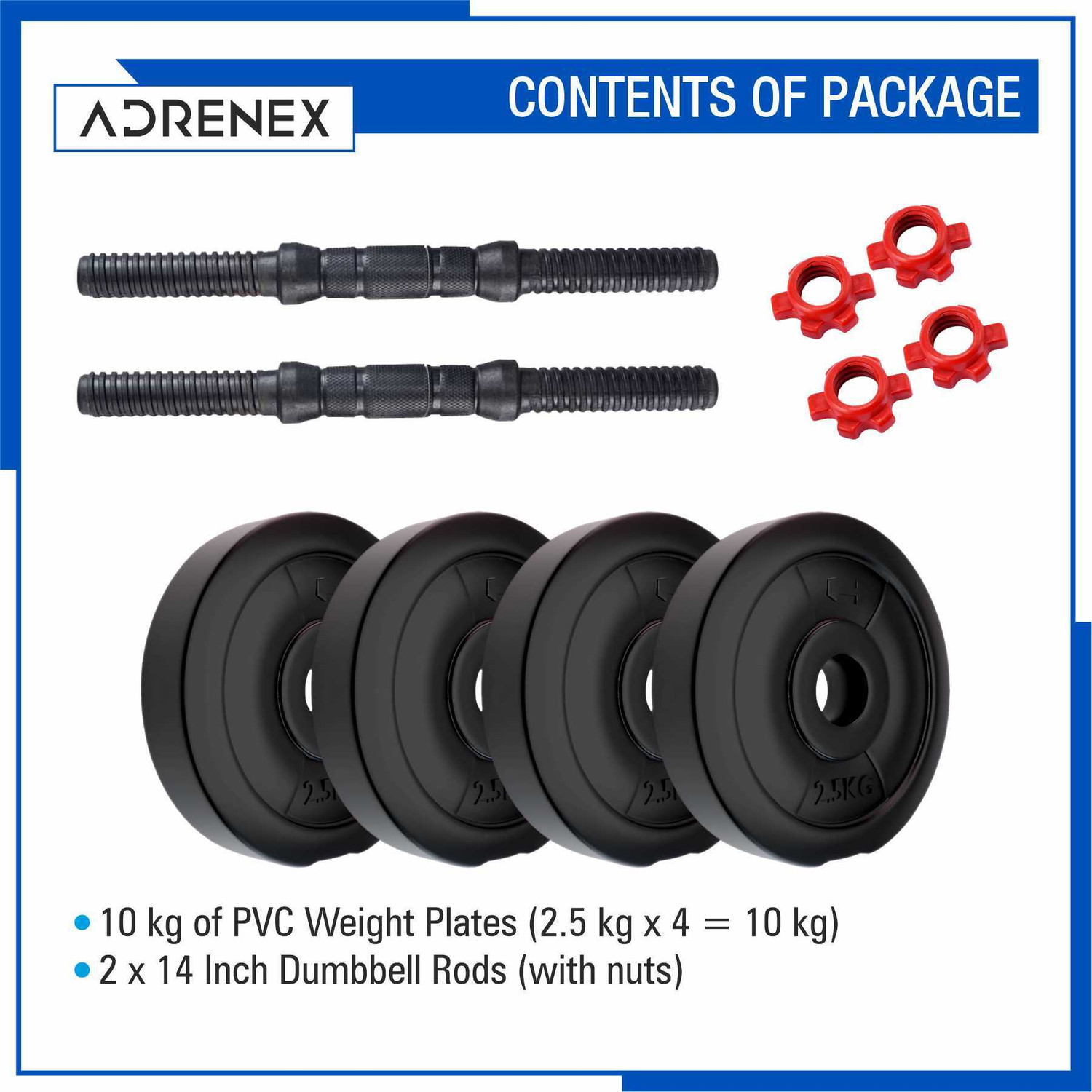 Image of Adrenex 10 kg PVC Home Gym Combo, Adjustable Dumbbell Adjustable Dumbbell
