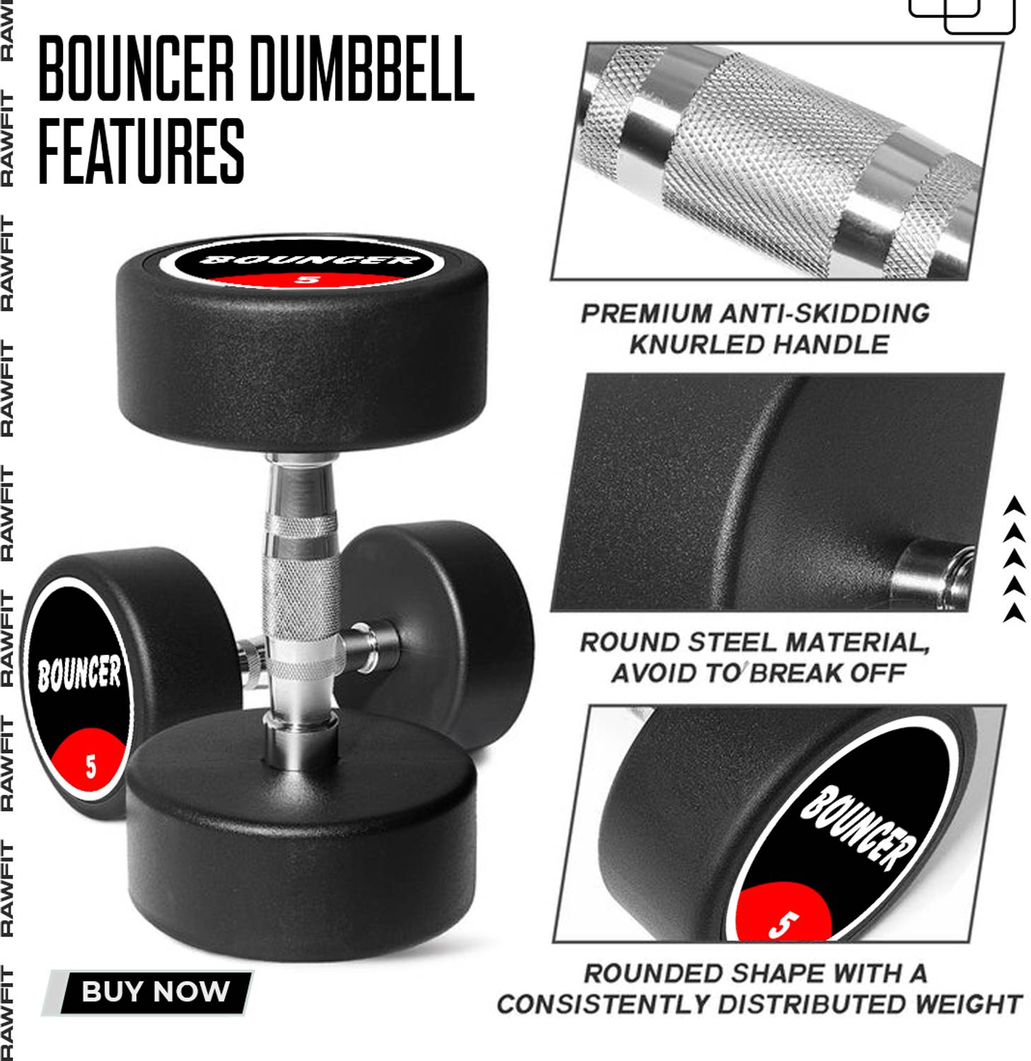 Set Of 5KGX2 High Quality Rubber Professional Bouncer Adjustable Dumbbell - Image 4