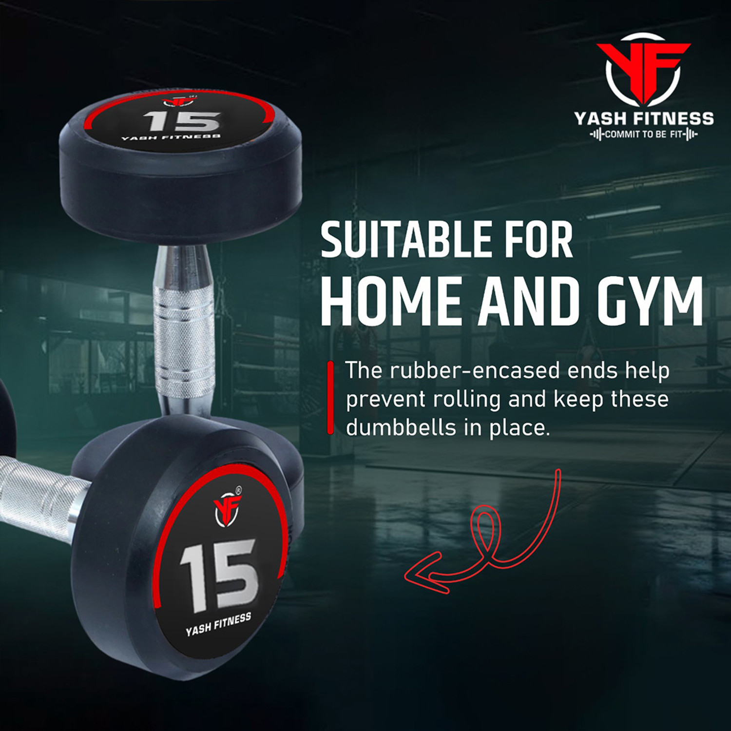 Image of yash fitness Set Of 15KGX2 High Quality Rubber Professional Bouncer Fixed Weight Dumbbell