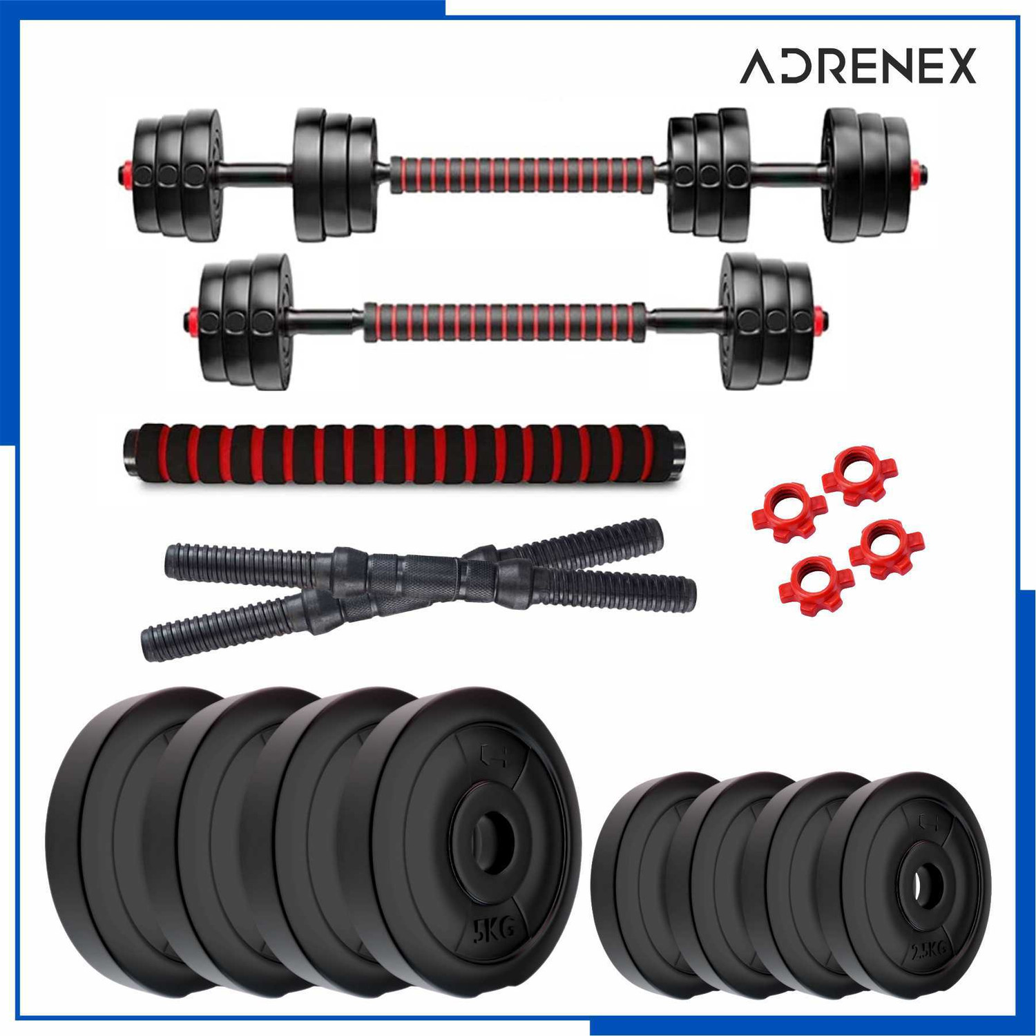 Image of Adrenex 3 IN 1 Convertible Dumbbells Kit 30 Kg For Home Gym Adjustable Dumbbell