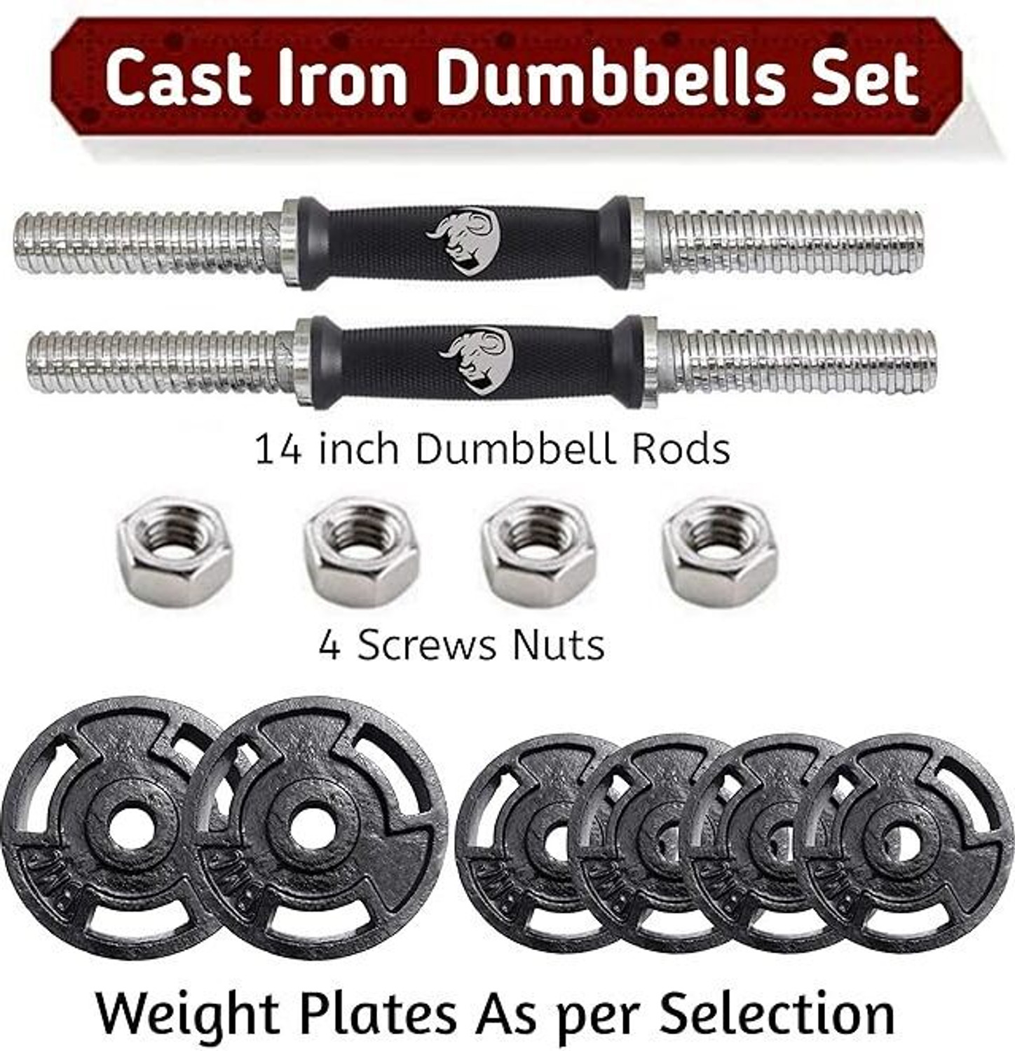 Image of BULLAR 20 KG Cast Iron Plates with pair of dumbbell rods Adjustable Dumbbell