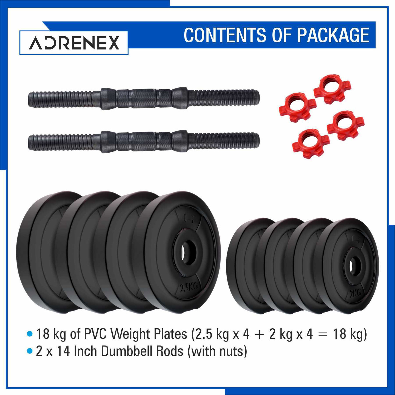 Image of Adrenex 18 Kg PVC Home Gym Adjustable Dumbbell