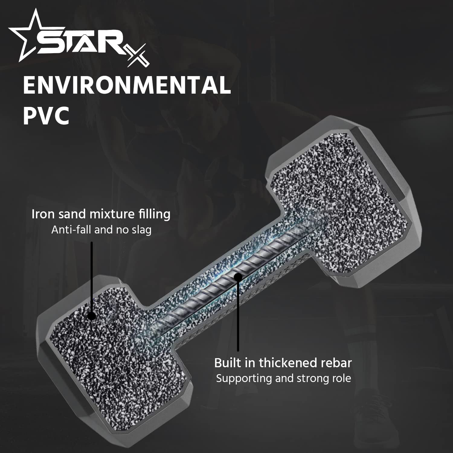 Image of STARX Hexa Dumbbells (4kg x 2) Black | Home Gym Fitness Weights Fixed Weight Dumbbell
