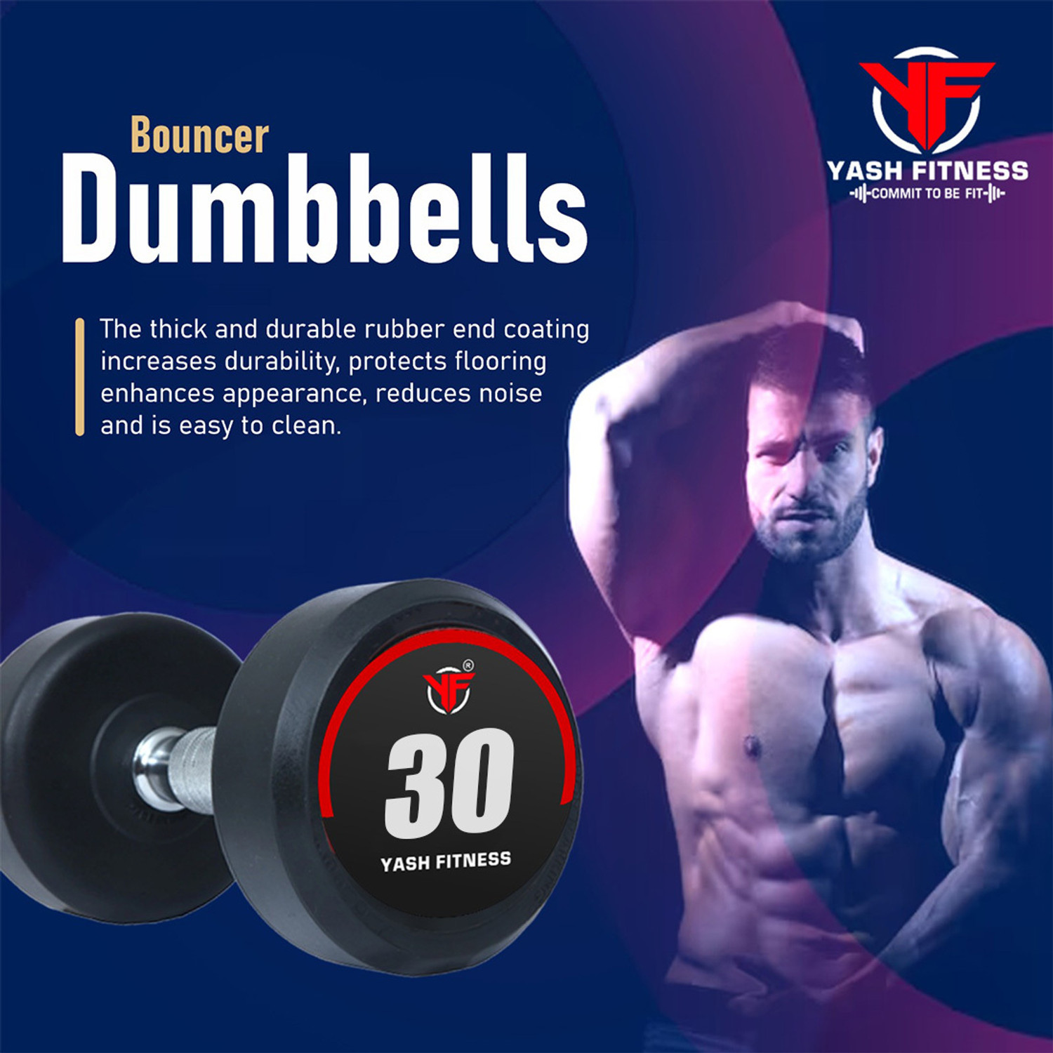 Image of yash fitness Set Of 30KGX2 High Quality Rubber Professional Bouncer Fixed Weight Dumbbell