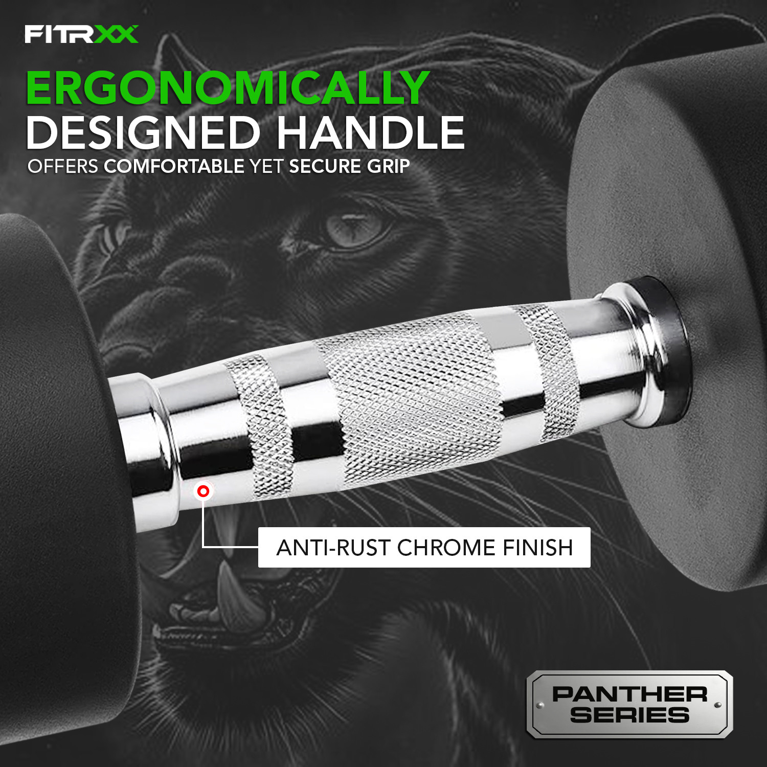 Image of FITRXX Panther Series (5*2)kg Rubber Coated Round Bouncer Dumbbells for Men & Women Fixed Weight Dumbbell