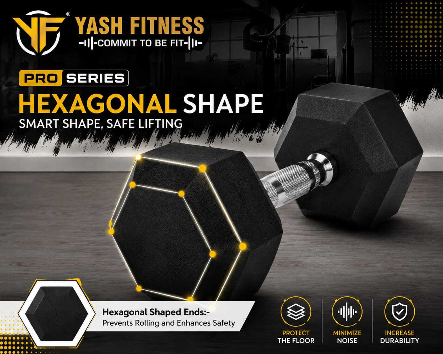 Image of yash fitness Rubber Coated Hexa Dumbbell Set For Men & Women| 10 KG Pair Fixed Weight Dumbbell
