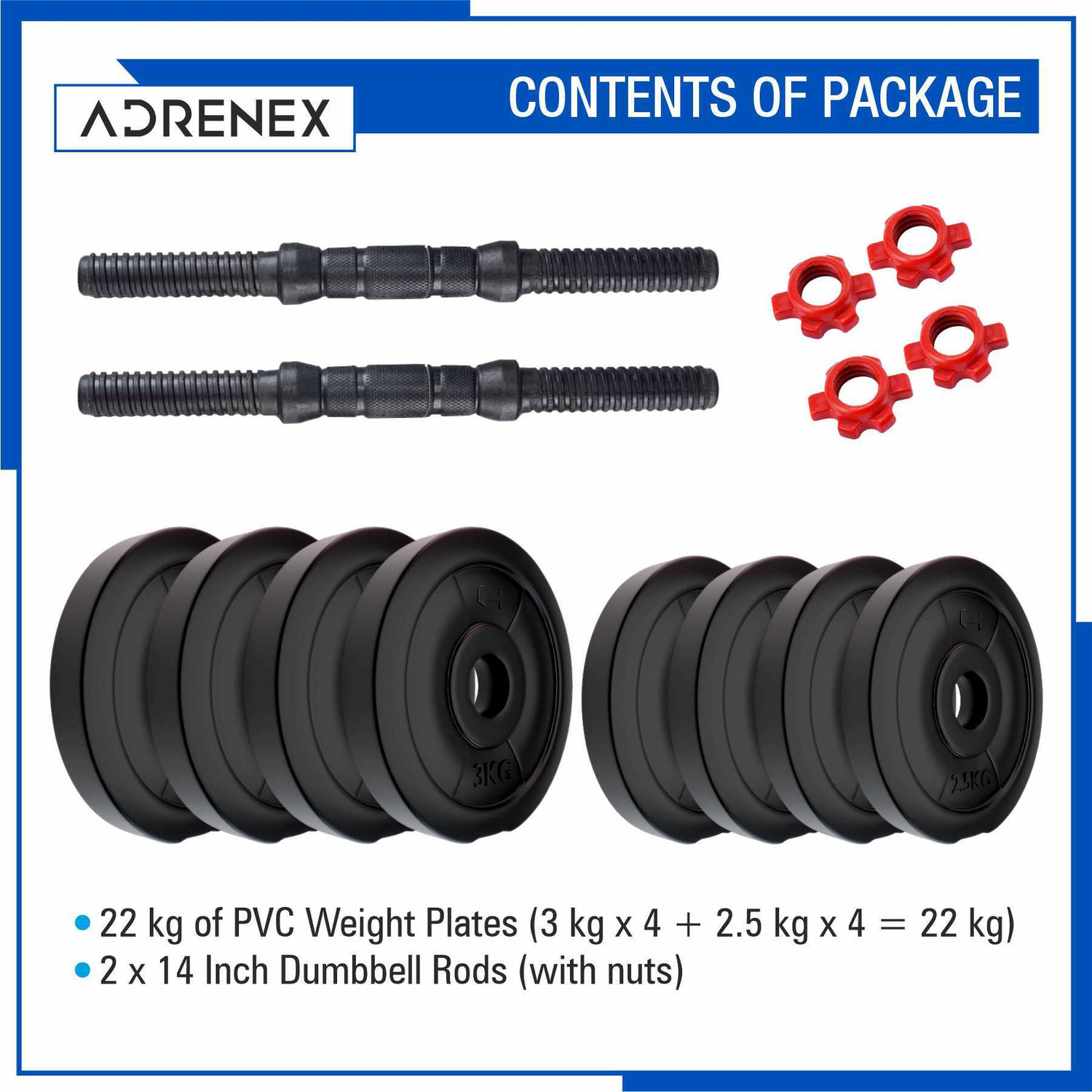 Image of Adrenex 22 Kg PVC Home Gym Adjustable Dumbbell