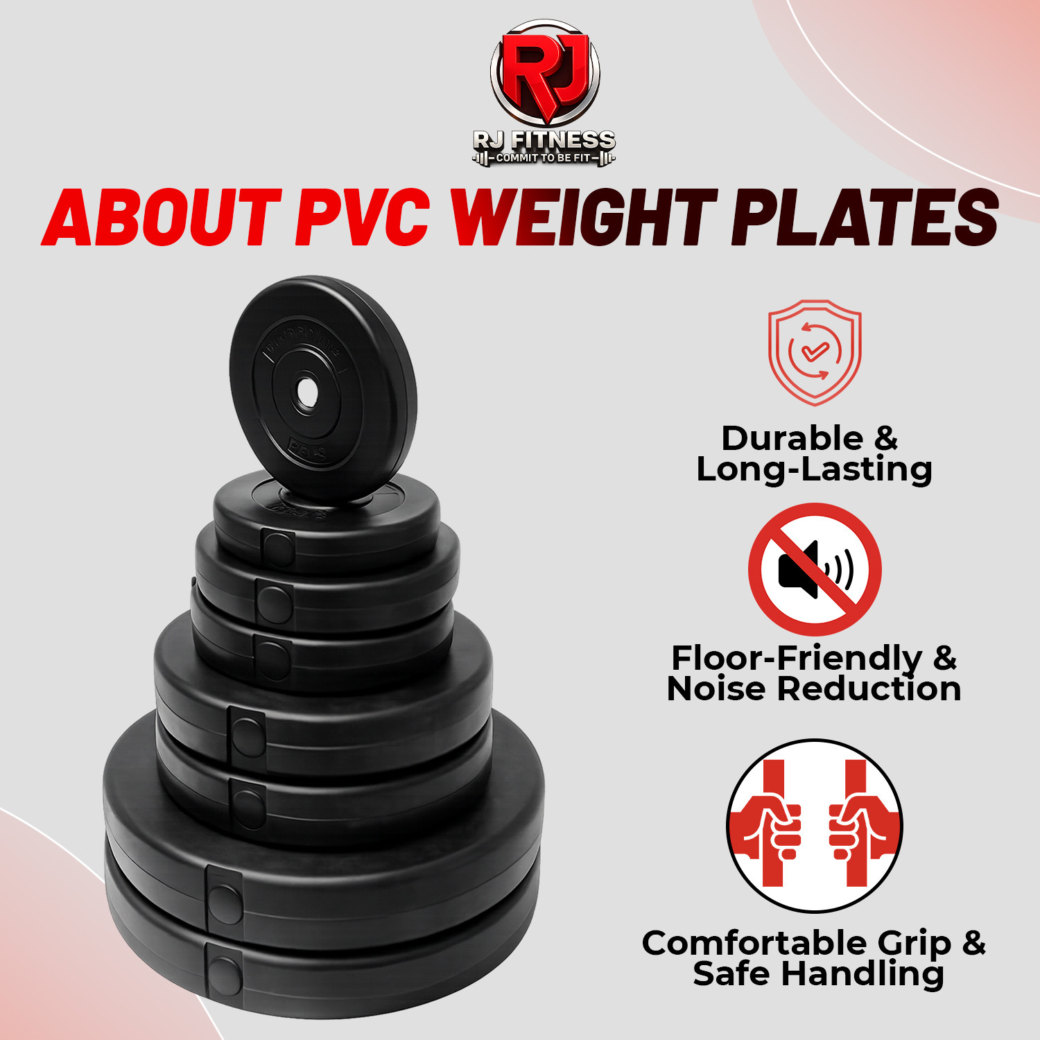Image of rj fitness 32 kg 30kg-5kg*4 /2.5kg*4 pvc plates, 3ft straight rod, dumbbell rods & Accessories Home Gym Combo