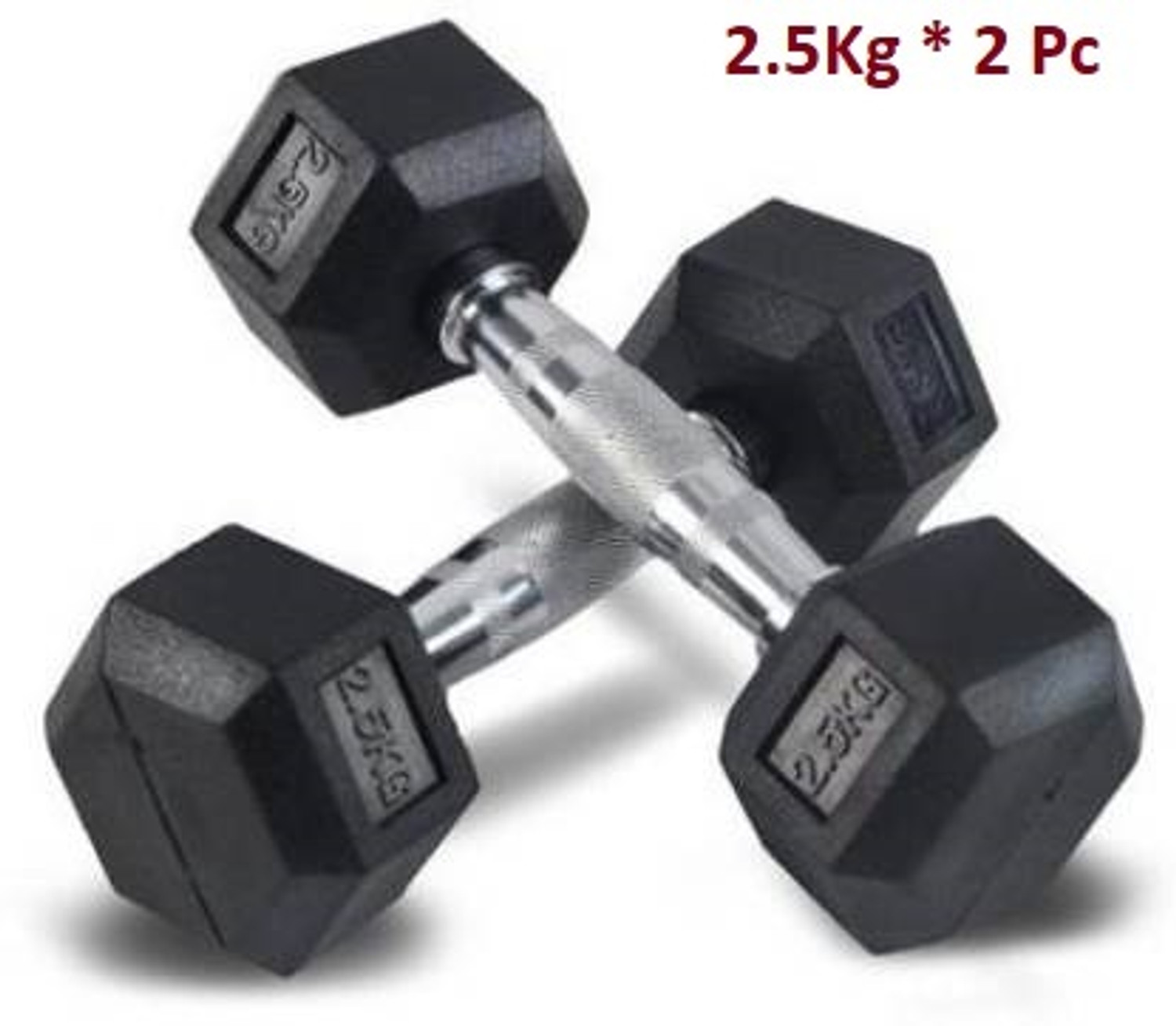 Image of GYM KART Hexa Quality Rubber Dumbbells (2.5kg X 2 =5kg) Set For Home Gym Workout Fixed Weight Dumbbell