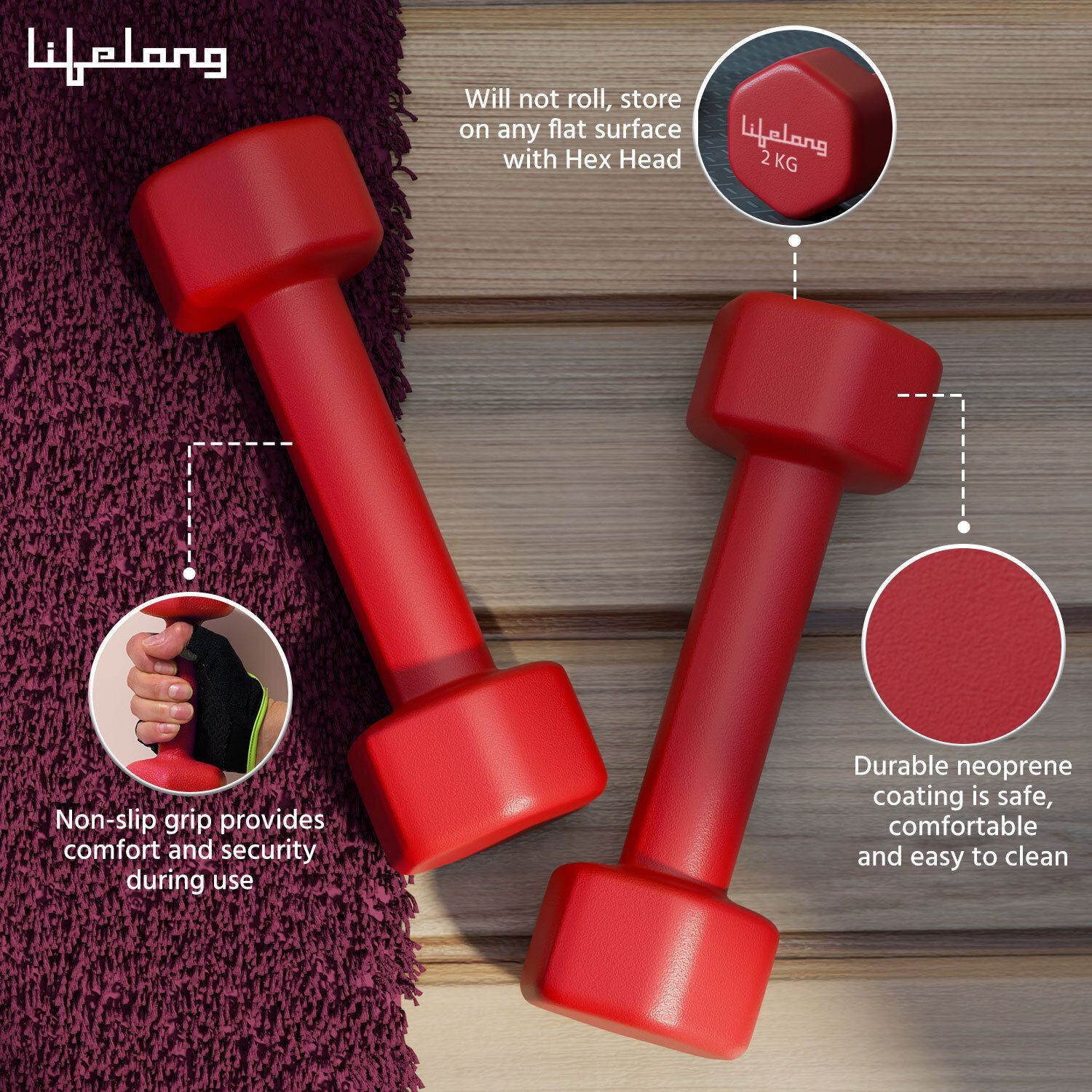 Image of Lifelong Dumbbells Set For Home Gym - Neoprene Fixed Dumbell Set - Dumbbells Pack of 2 Fixed Weight Dumbbell