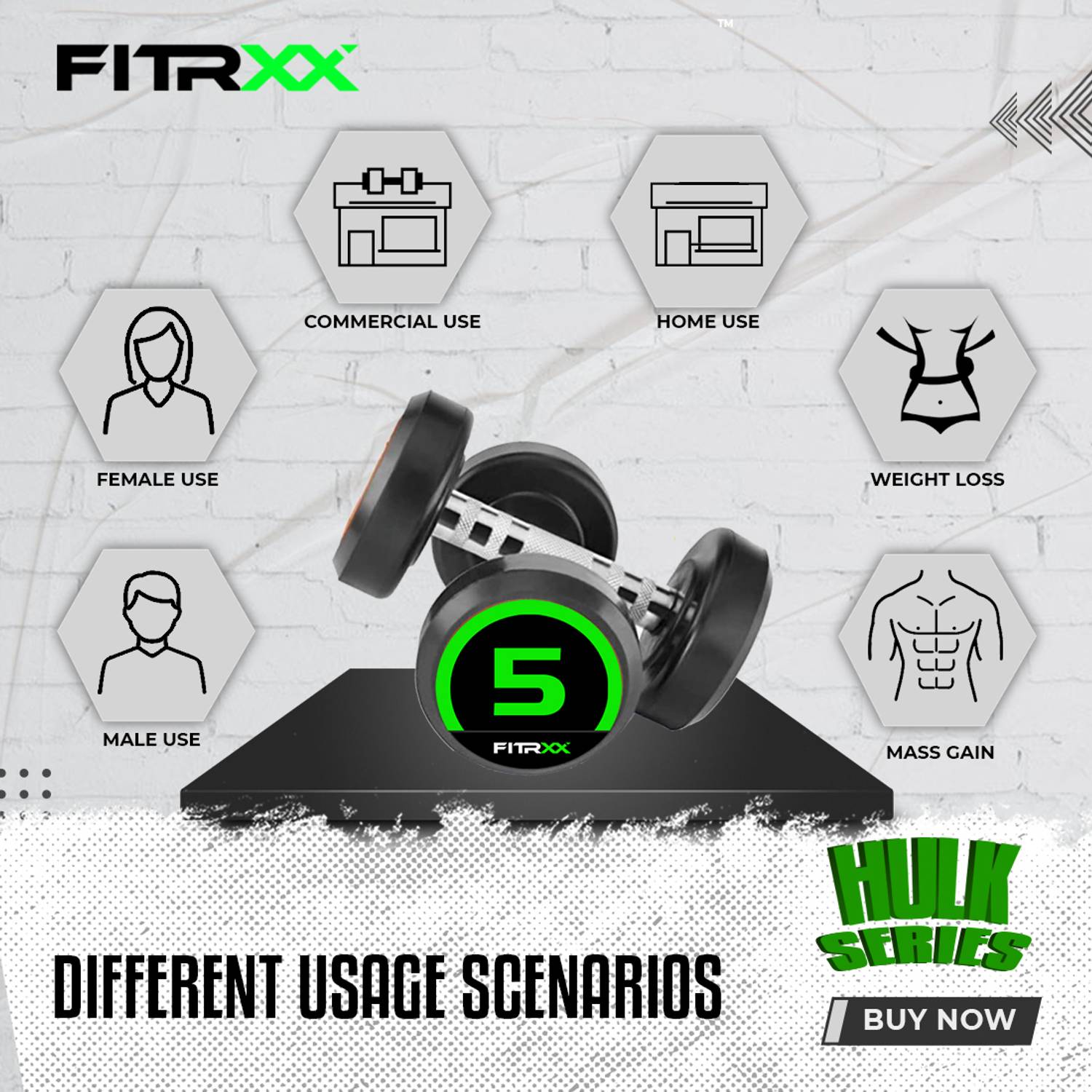 FITRXX Hulk Series 5KG Dumbbell Set Pack of 5 - Image 4