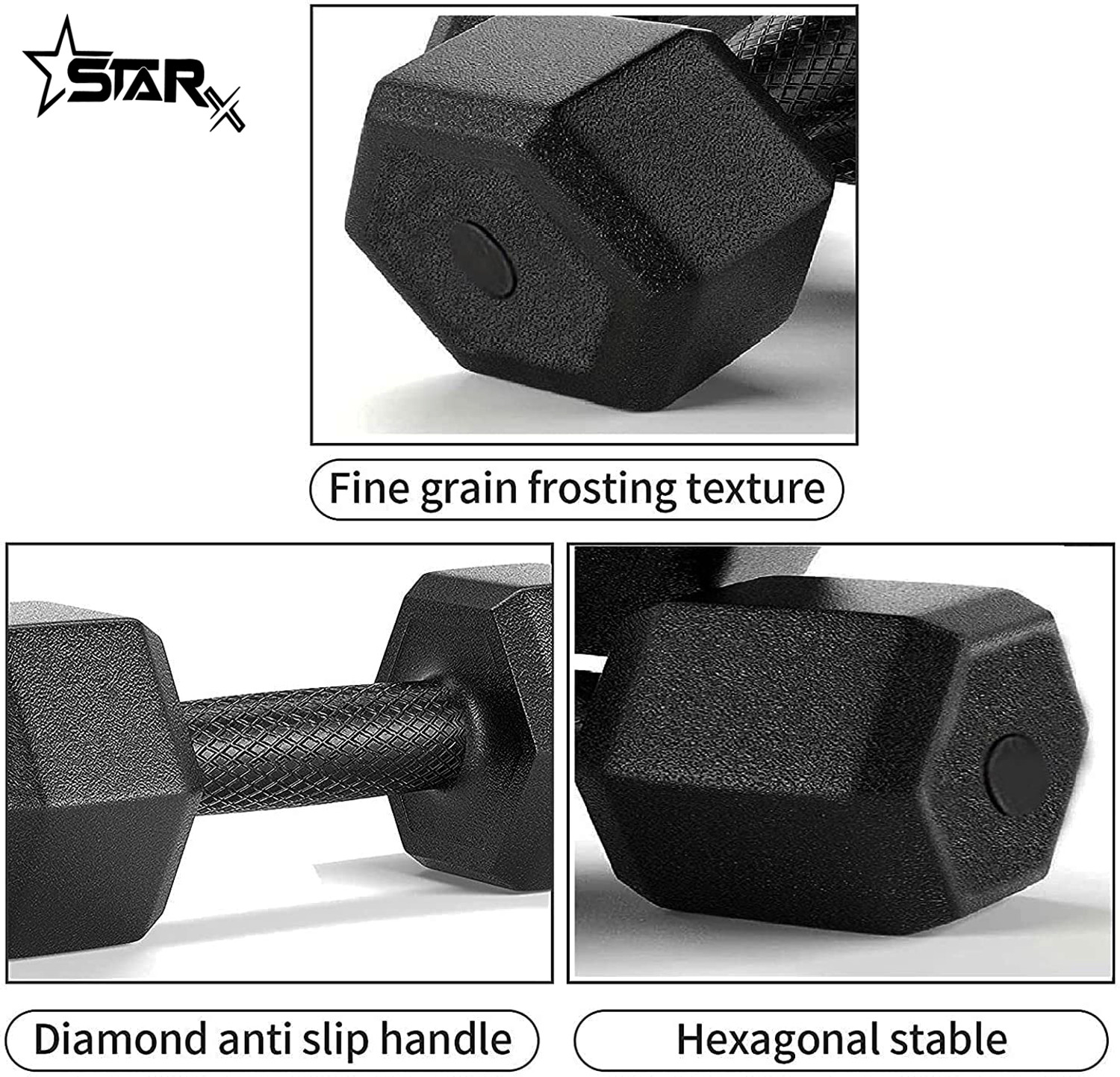 Image of STARX Hexa Dumbbells (2kg x 2) Black | Home Gym Fitness Weights Fixed Weight Dumbbell