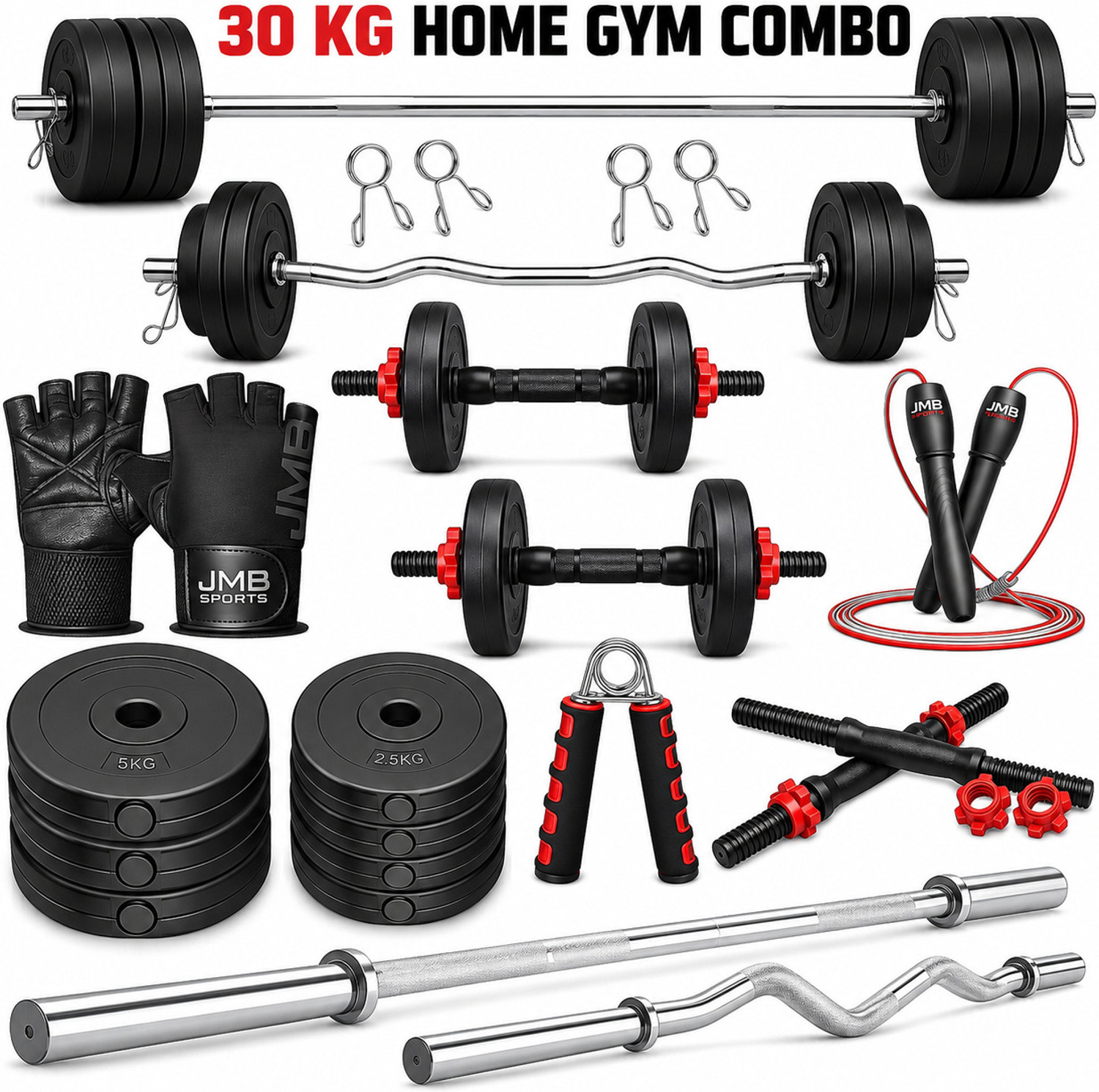 Image of JMB 30KG-3ft Straight rod+3ft Curl rod, Dumbbell rods, PVC plates+Accessories Adjustable Dumbbell (30 kg)