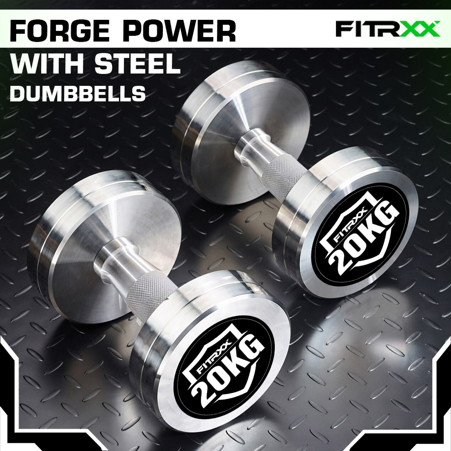 Image of FITRXX 20 kg Steel Chrome Dumbbells Round Shape Iron Dumbbell Set Fixed Weight Dumbbell