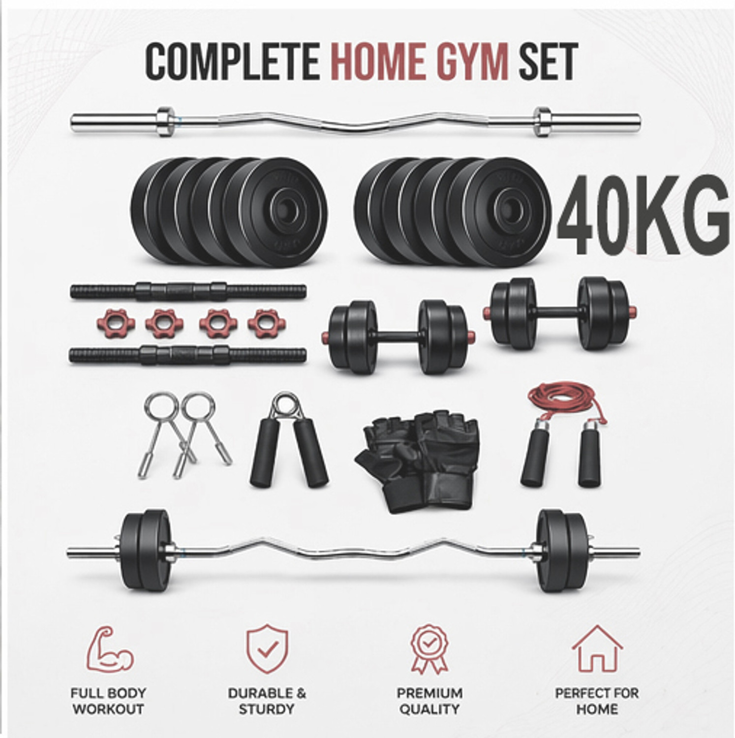 Image of DCS Pro 40 kg SPORTS & FITNESS 40kg Home Gym Dumbbell Set + 3ft BARBELL & Fitness Accessories Home Gym Combo
