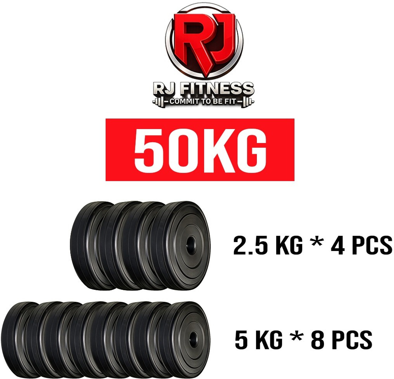 Image of rj fitness 0.65 kg 50kg Combo(5kg*8,2.5kg*4 Plates 3ft Straight+Curl Rod & Dumbbell Rod With Acc Home Gym Combo