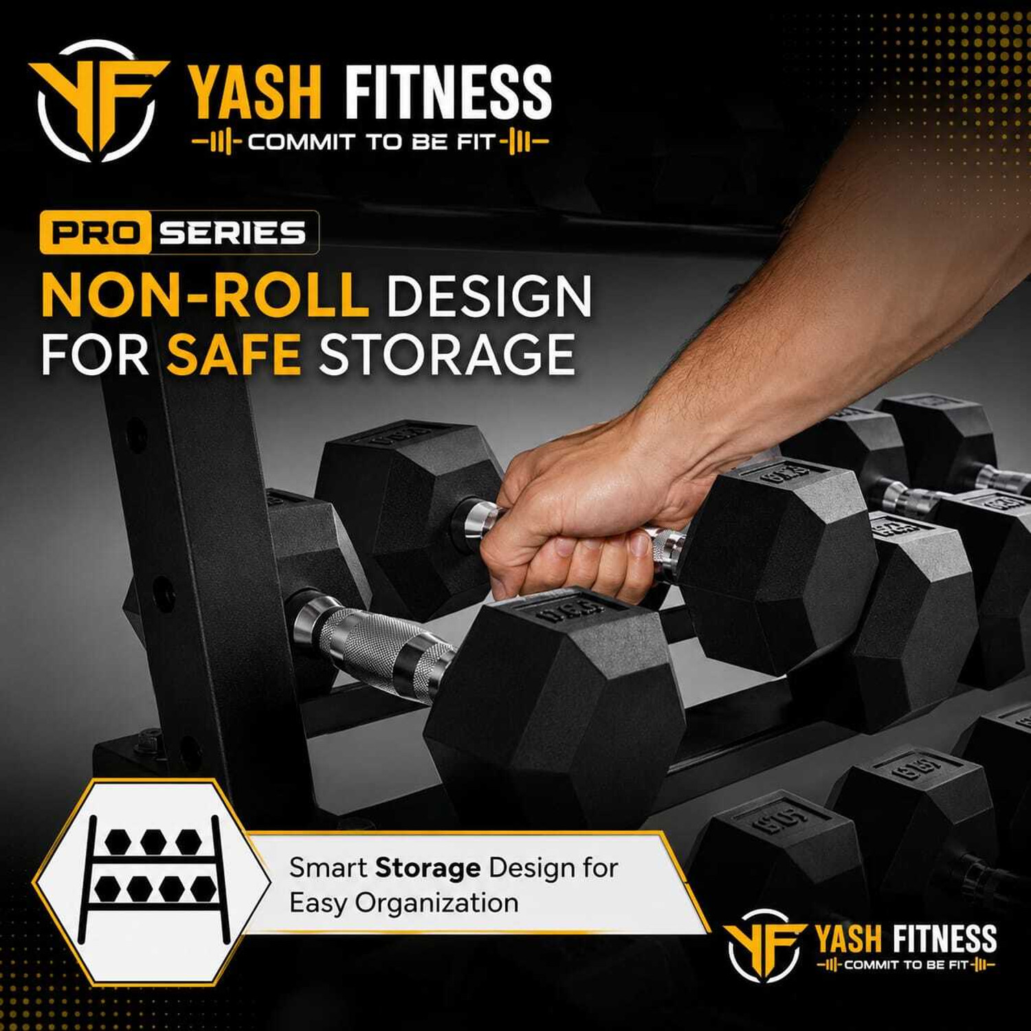Image of yash fitness Rubber Coated Hexa Dumbbell Set For Men & Women| 10 KG Pair Fixed Weight Dumbbell