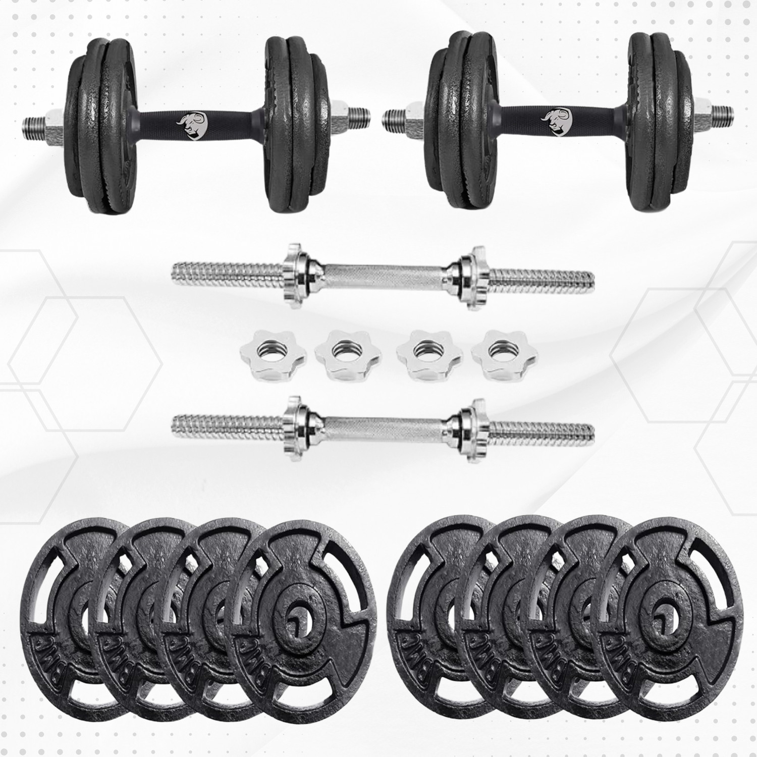 Image of BULLAR 20 KG Cast Iron Plates with pair of dumbbell rods Adjustable Dumbbell