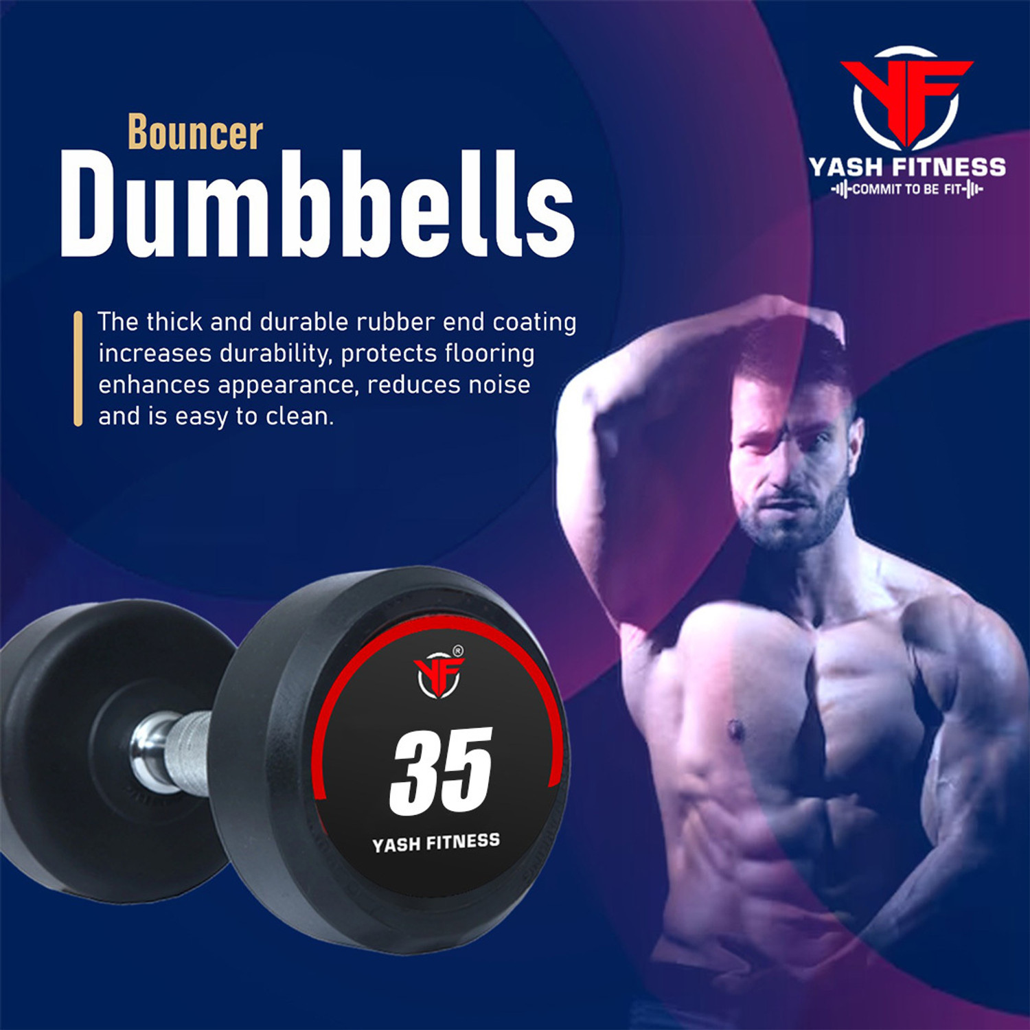 Image of yash fitness Set Of 35KGX2 High Quality Rubber Professional Bouncer Fixed Weight Dumbbell