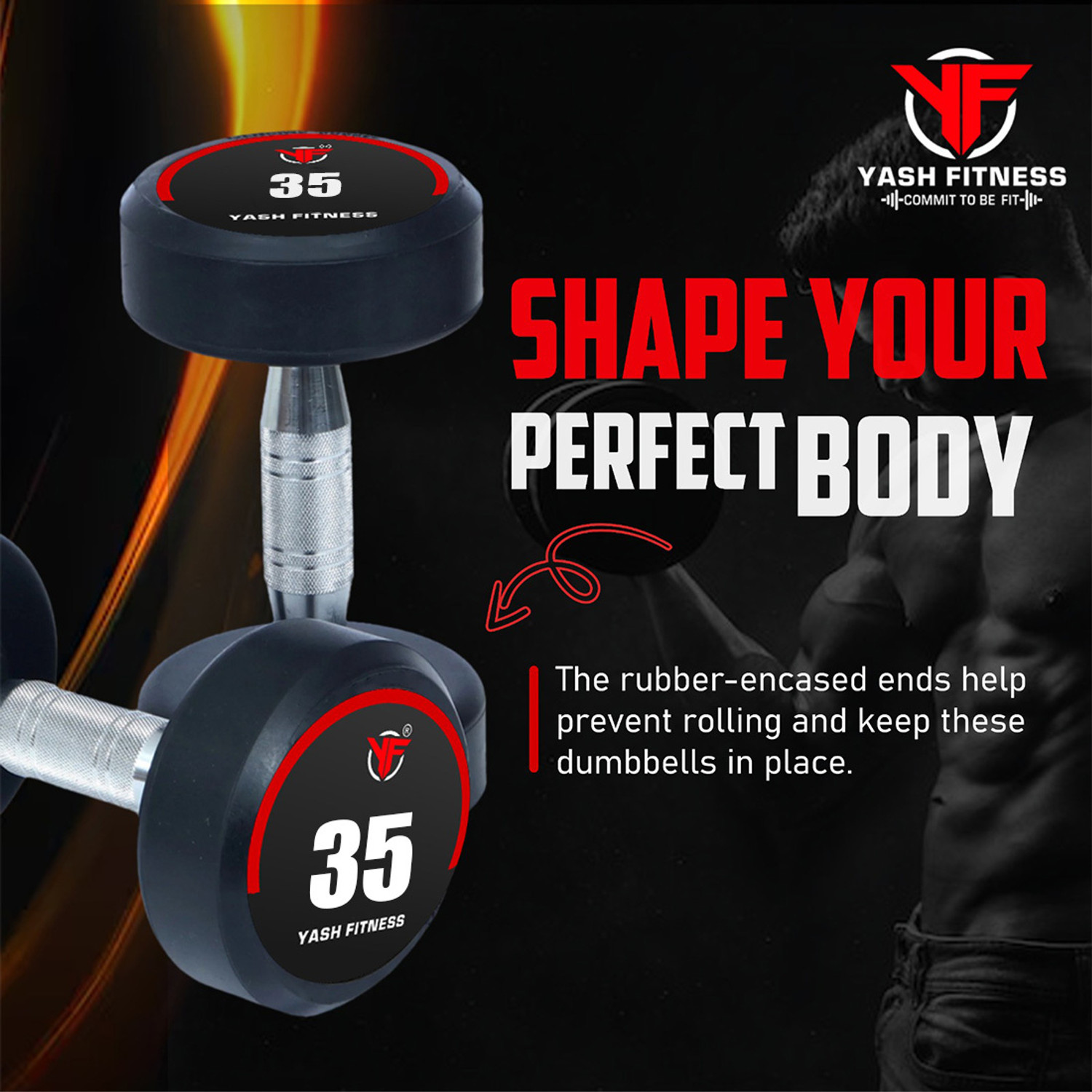 Image of yash fitness Set Of 35KGX2 High Quality Rubber Professional Bouncer Fixed Weight Dumbbell