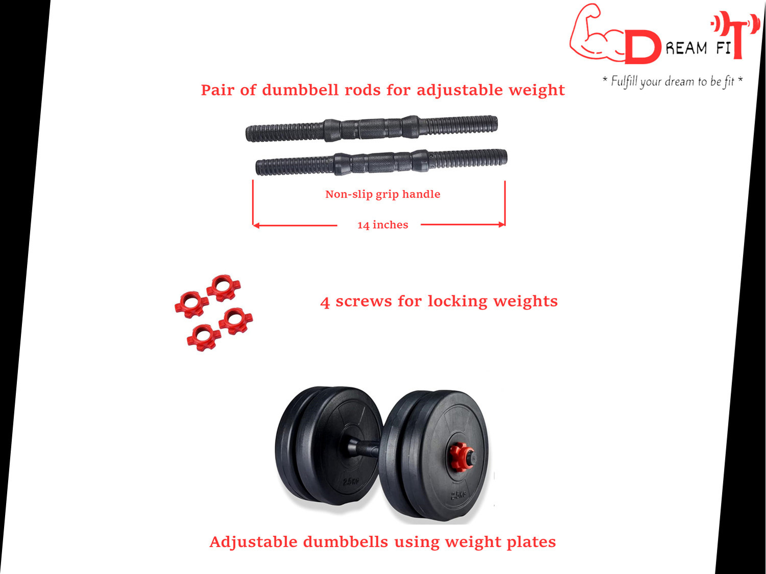 Image of DreamFit 3in1 convertible 8 kg (2kgx4) set , barbell connector Adjustable Dumbbell