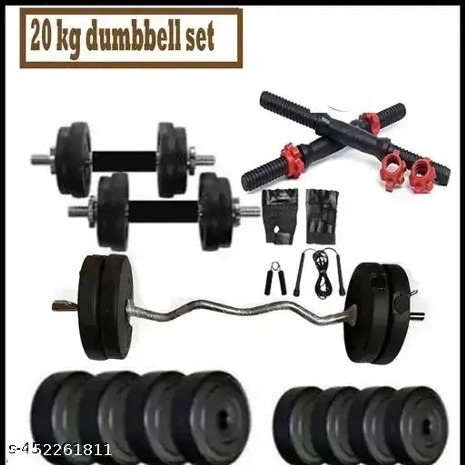 Image of L'AVENIR FITNESS 20kg Curl Rod PVC Dumbbell Set + FITNESS ACCESSORIES Adjustable Dumbbell